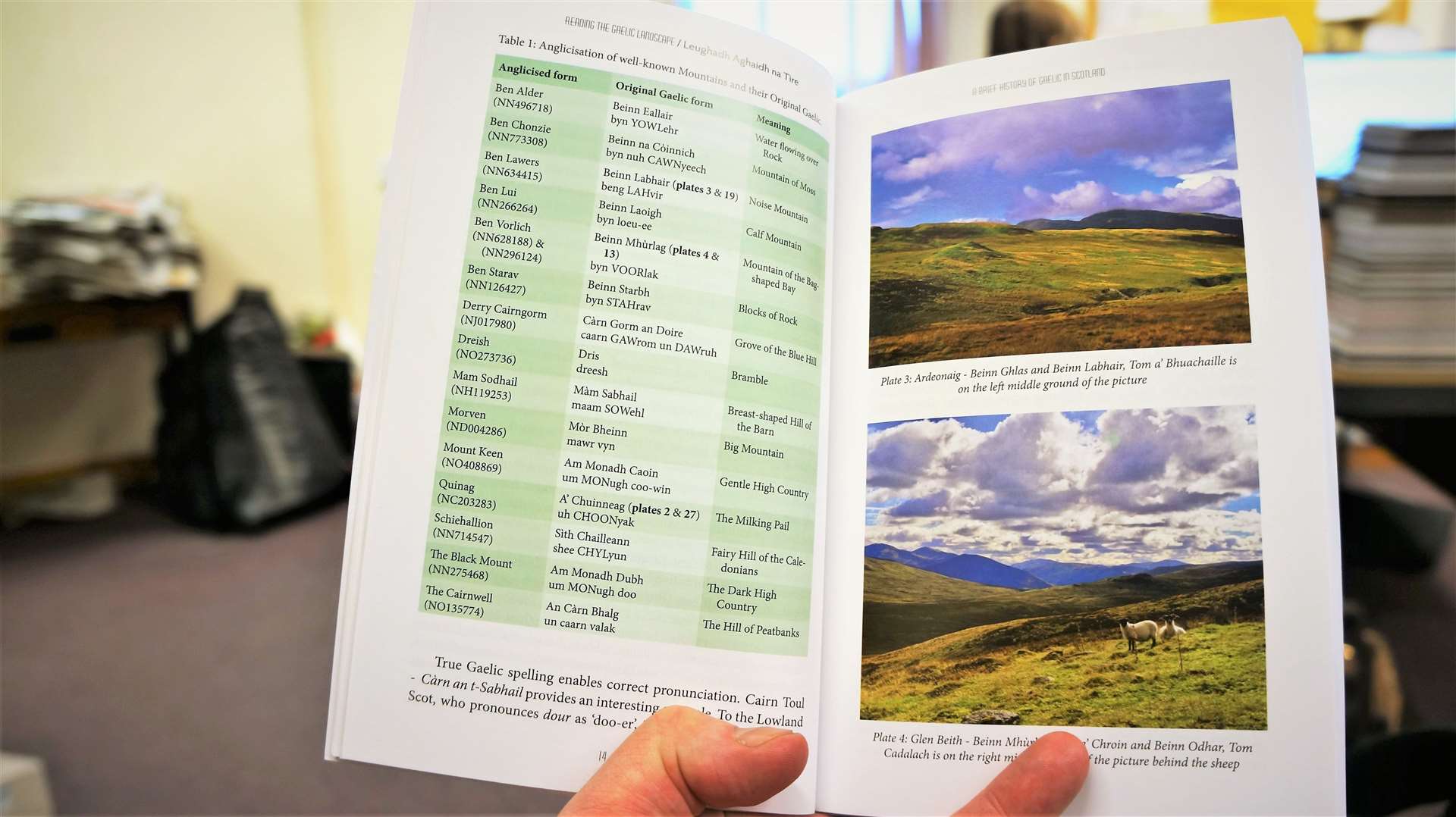 The book contains many images and tables to help explain the Gaelic names encountered in the Highland countryside.