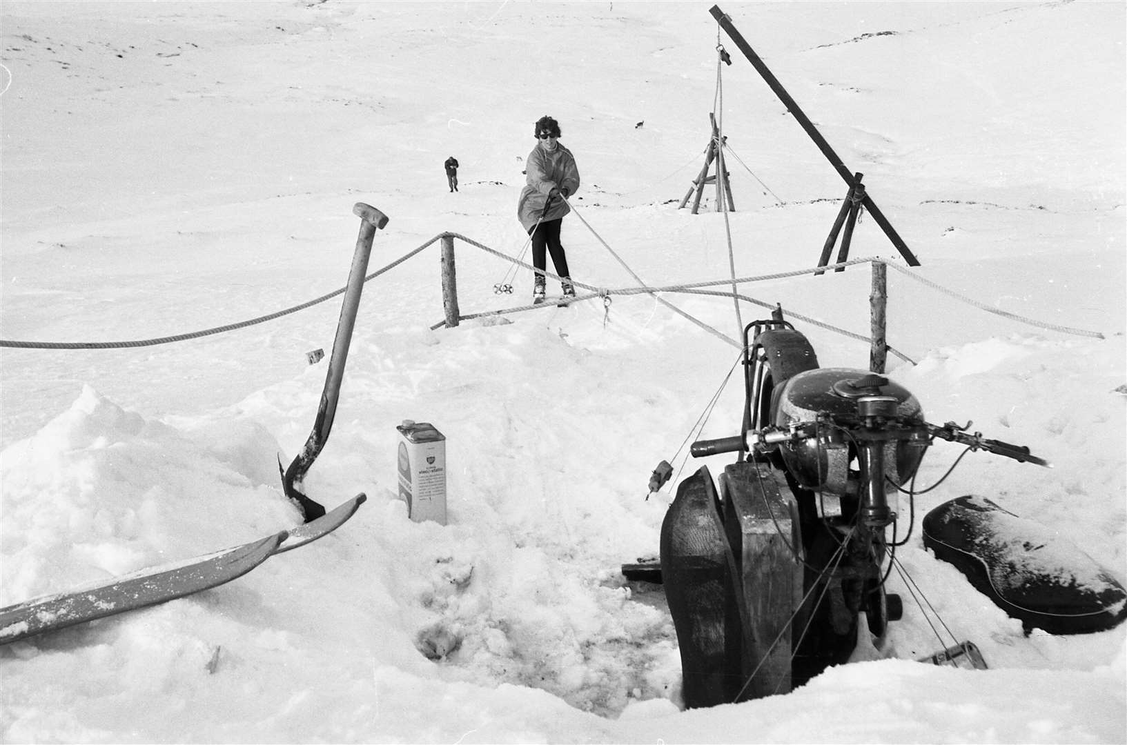 An improvised ski tow constructed from a motorbike at Forsinard by Dounreay employees (year not known). Picture: Jack Selby Collection / Thurso Heritage Society