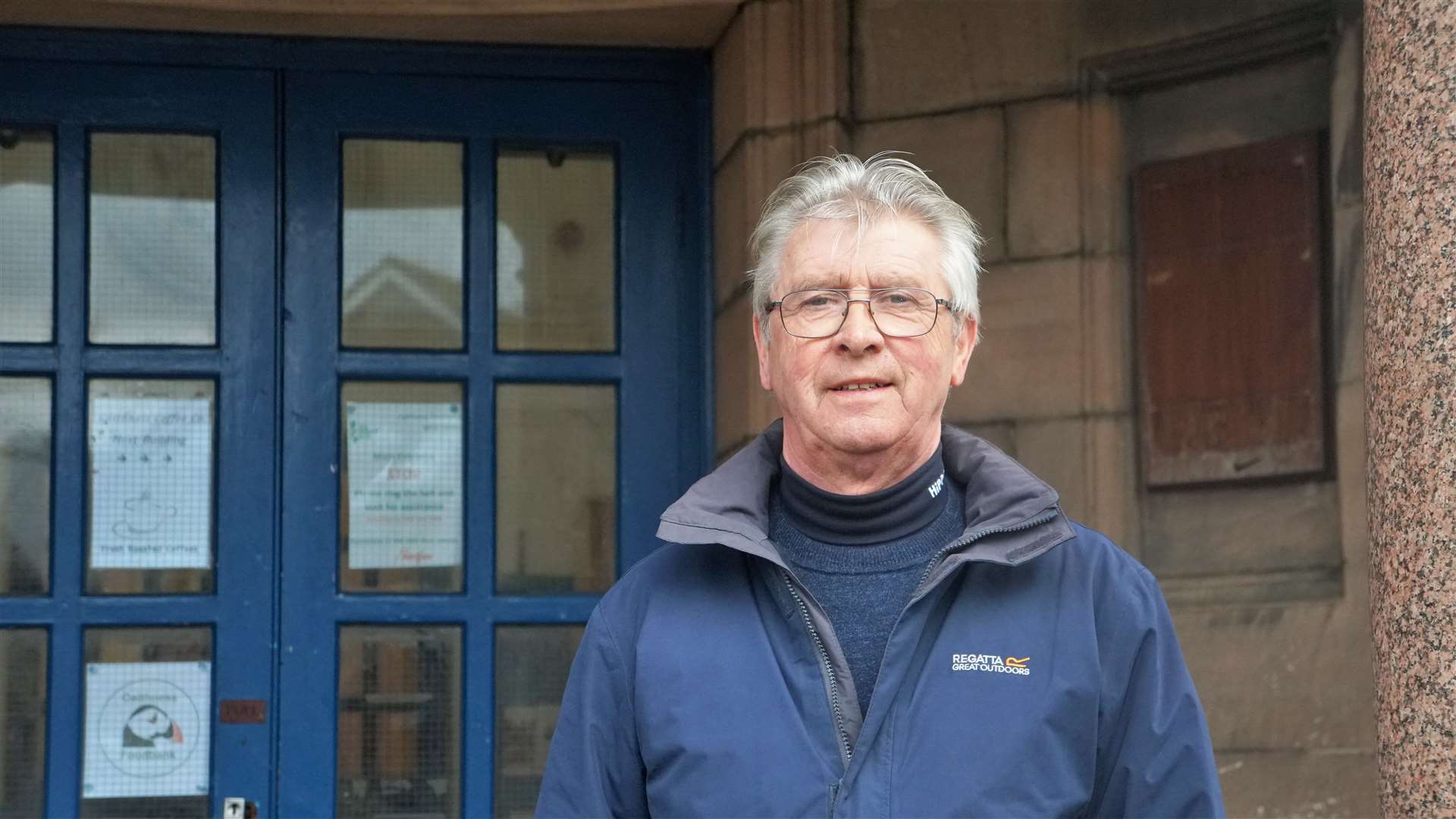 Roy Mackenzie outside the Carnegie building in Wick where he found statues of eminent local characters in a cellar. Picture: DGS