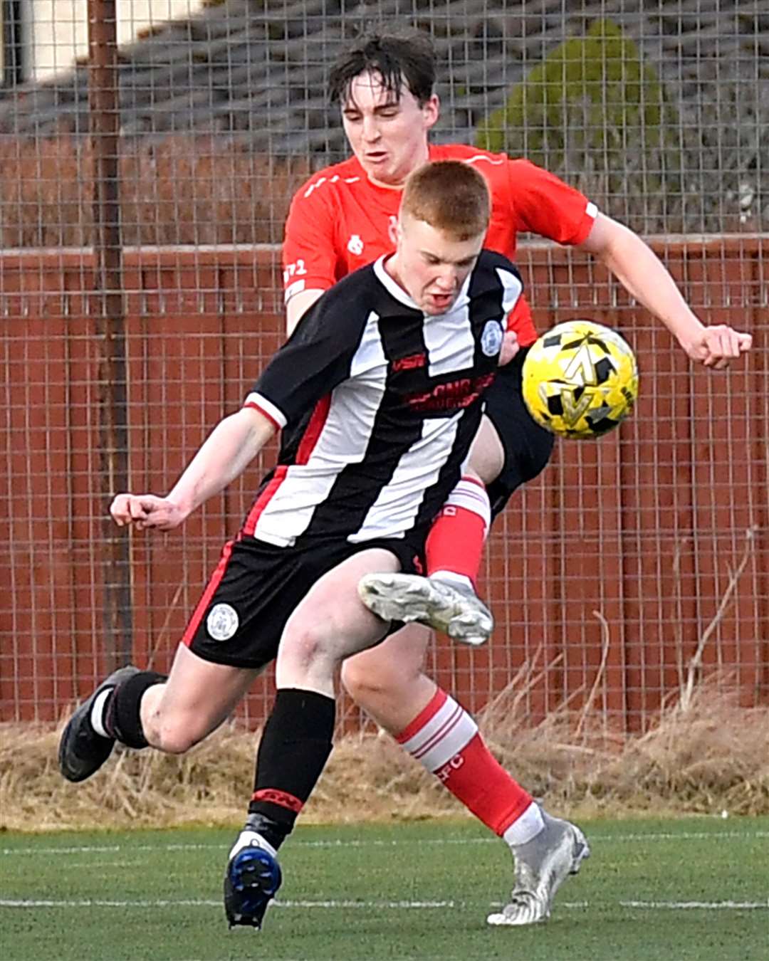 Jayden Bremner scored three for the young Scorries against their Rothes counterparts. Picture: Mel Roger