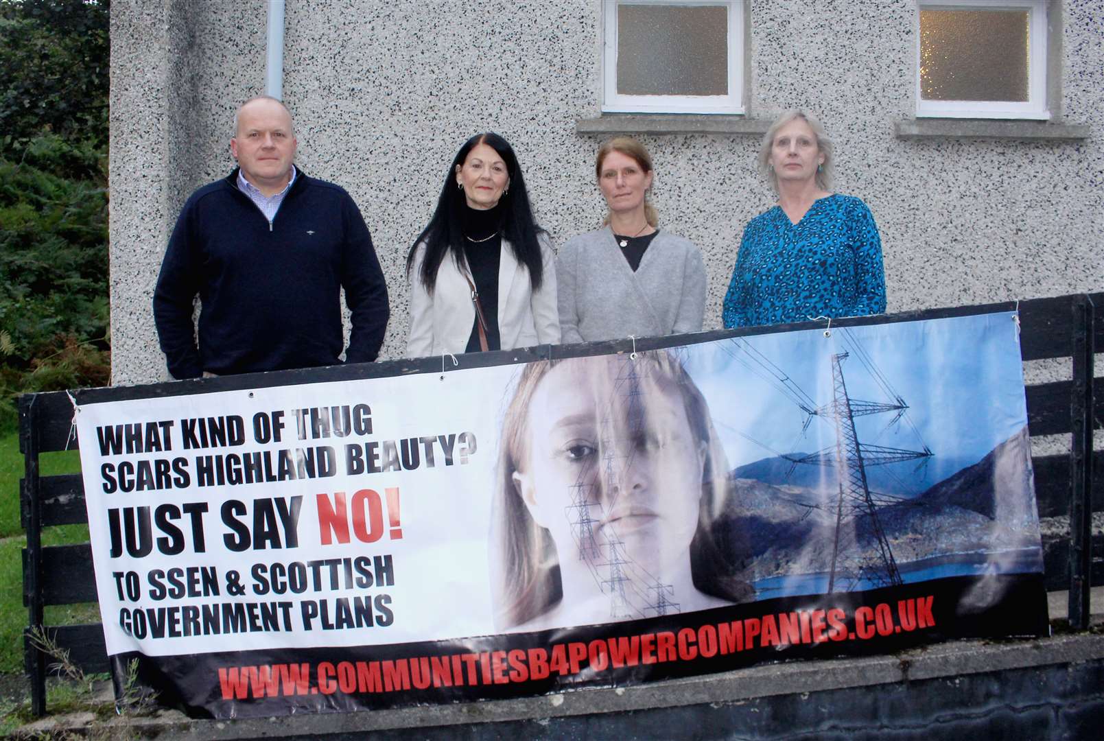 Outside the community hall in Dunbeath before the public meeting in September are (from left) Angus MacInnes, chairman of Berriedale and Dunbeath Community Council, Lynn Parker, secretary of Dunbeath/Berriedale Community Say NO to Pylons, and Denise Davis and Lyndsey Ward from Communities B4 Power Companies.