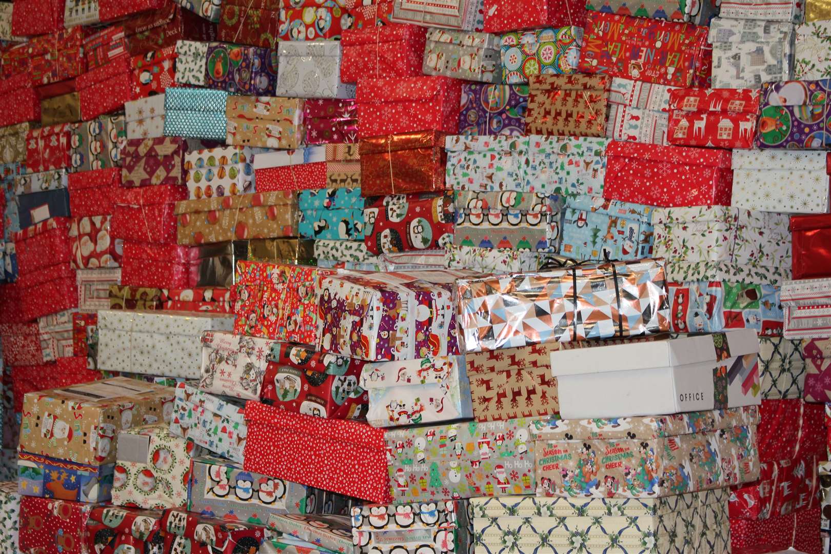 A colourful display of wrapped shoeboxes collected during last year's appeal.
