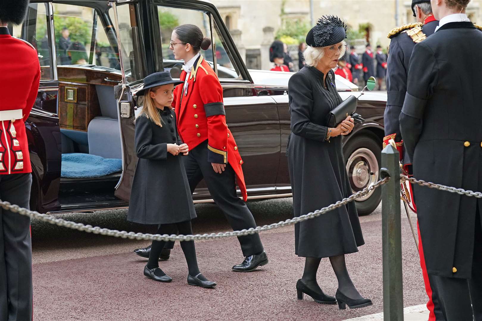 The Queen Consort and Princess Charlotte arrive at St George’s Chapel (Kirsty O’Connor/PA)