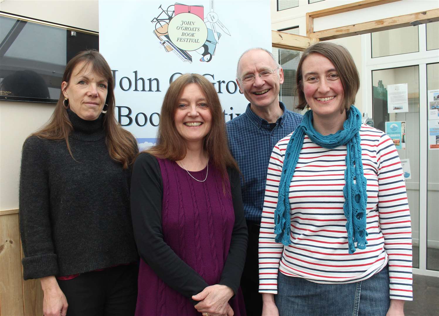 Guest writers (from left) Bella Bathurst, Gerda Stevenson and James Robertson with guest illustrator Kate Leiper at the Seaview Hotel during the John O’Groats Book Festival on Saturday. Picture: Alan Hendry
