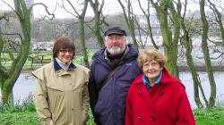 Creative writing students Catherine Byrne and Margaret Mackay with course tutor George Gunn.