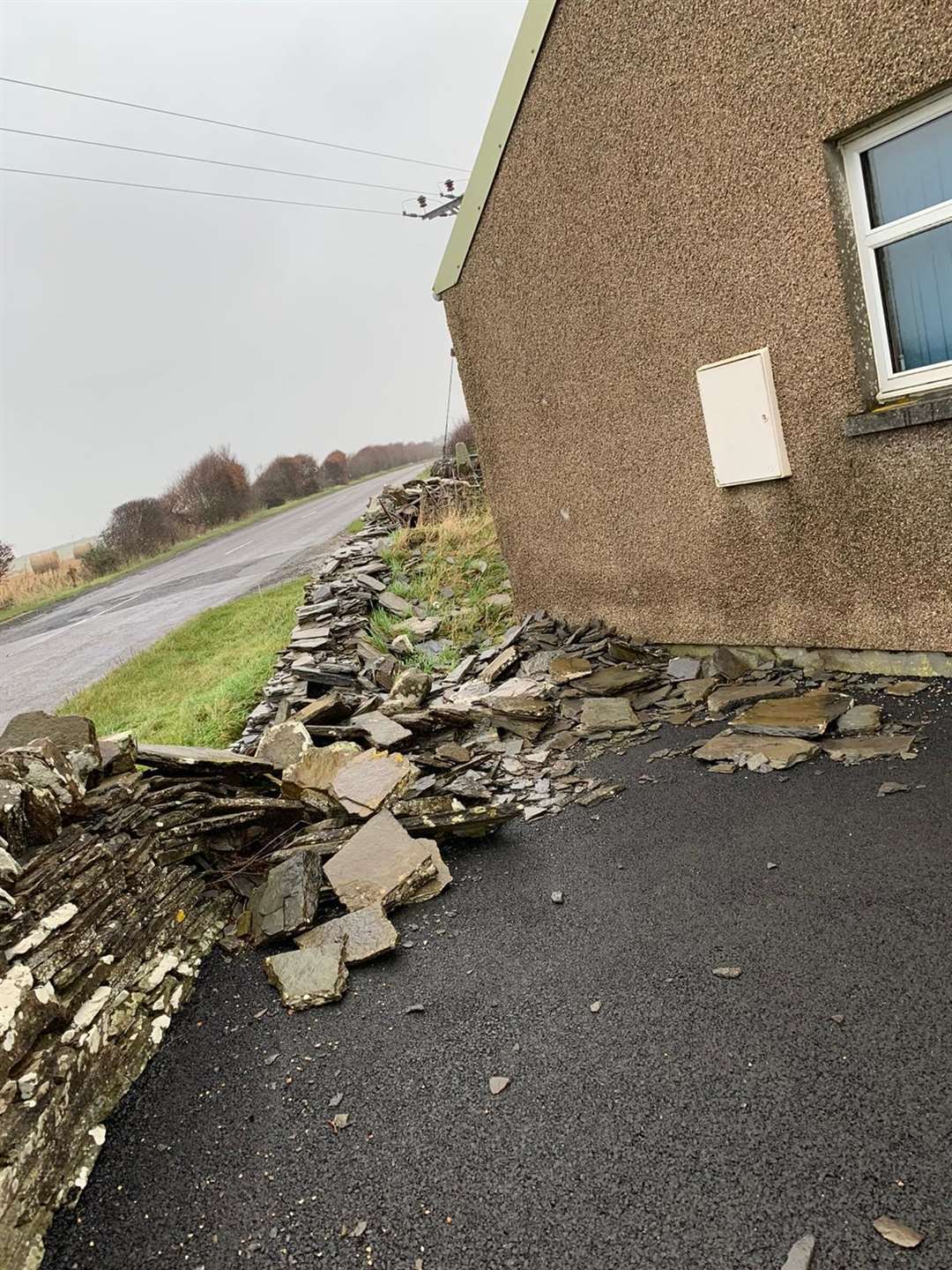 Damage from an accident at Forss which saw a vehicle strike a garden wall.