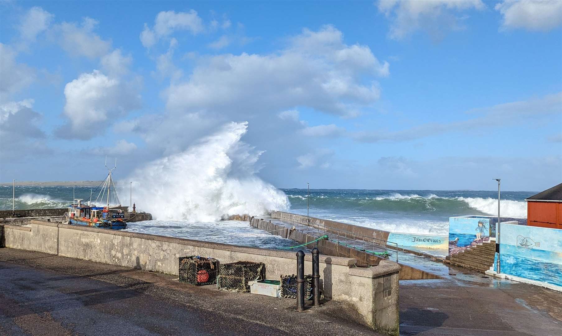 John O'Groats during Storm Babet, photographed by Suzie Hay of Castletown.