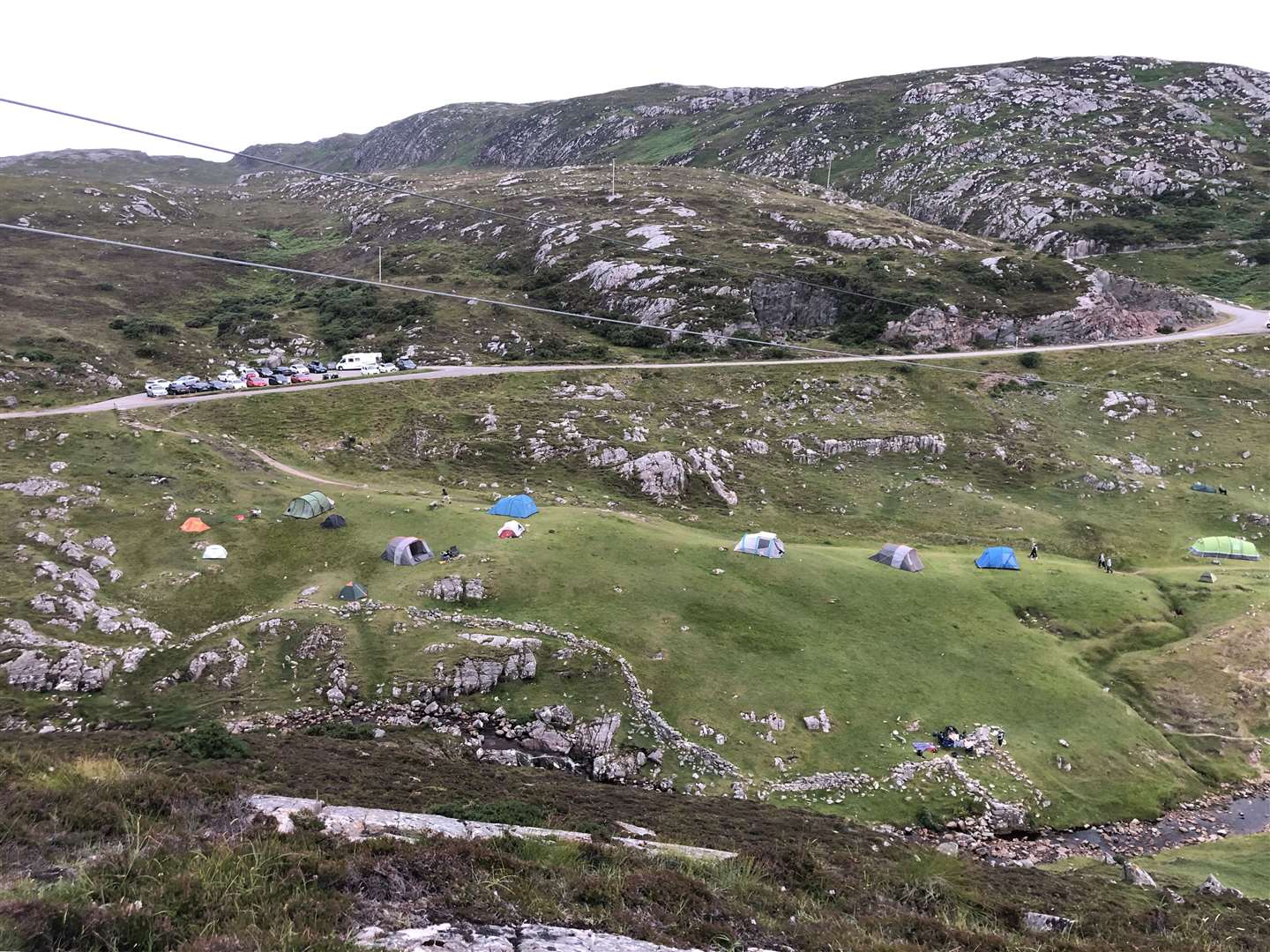 Motorhomes and tents at Ceannabeinne, Durness.