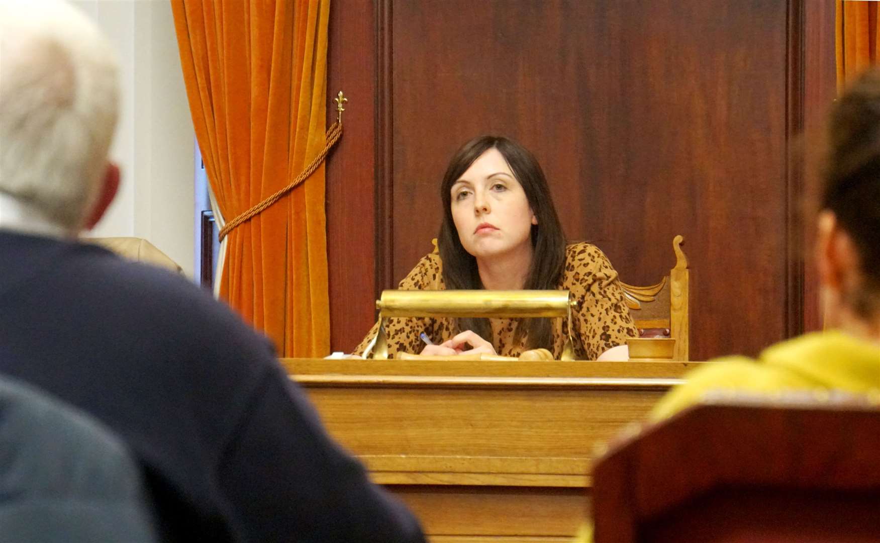 Councillor Nicola Sinclair takes a question at Friday's meeting in Wick Town Hall.