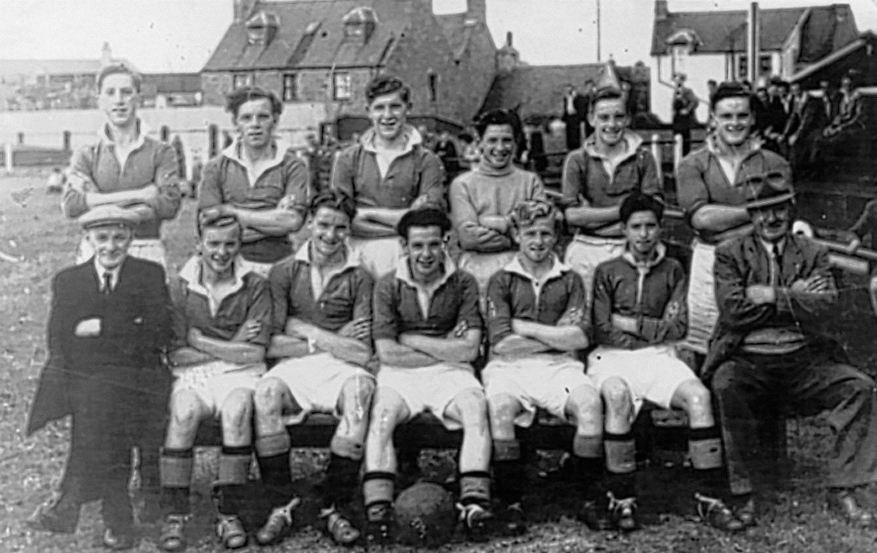 A Caithness amateur football select, consisting mainly of Wick players, took on junior team Clachnacuddin Rangers at Grant Street, Inverness, probably in 1952.