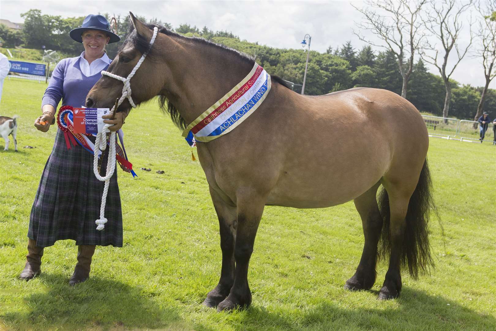Ashleigh Campbell with the five-year-old mare Grace of Alltnacailleach that won the champion of champion, supreme horse champion and Highland pony champion titles. The pony is owned by her sister Amanda McLennan, who runs the Kirkjuvagr Stud at Garth Farm, St Ola, Orkney. Picture: Robert MacDonald / Northern Studios