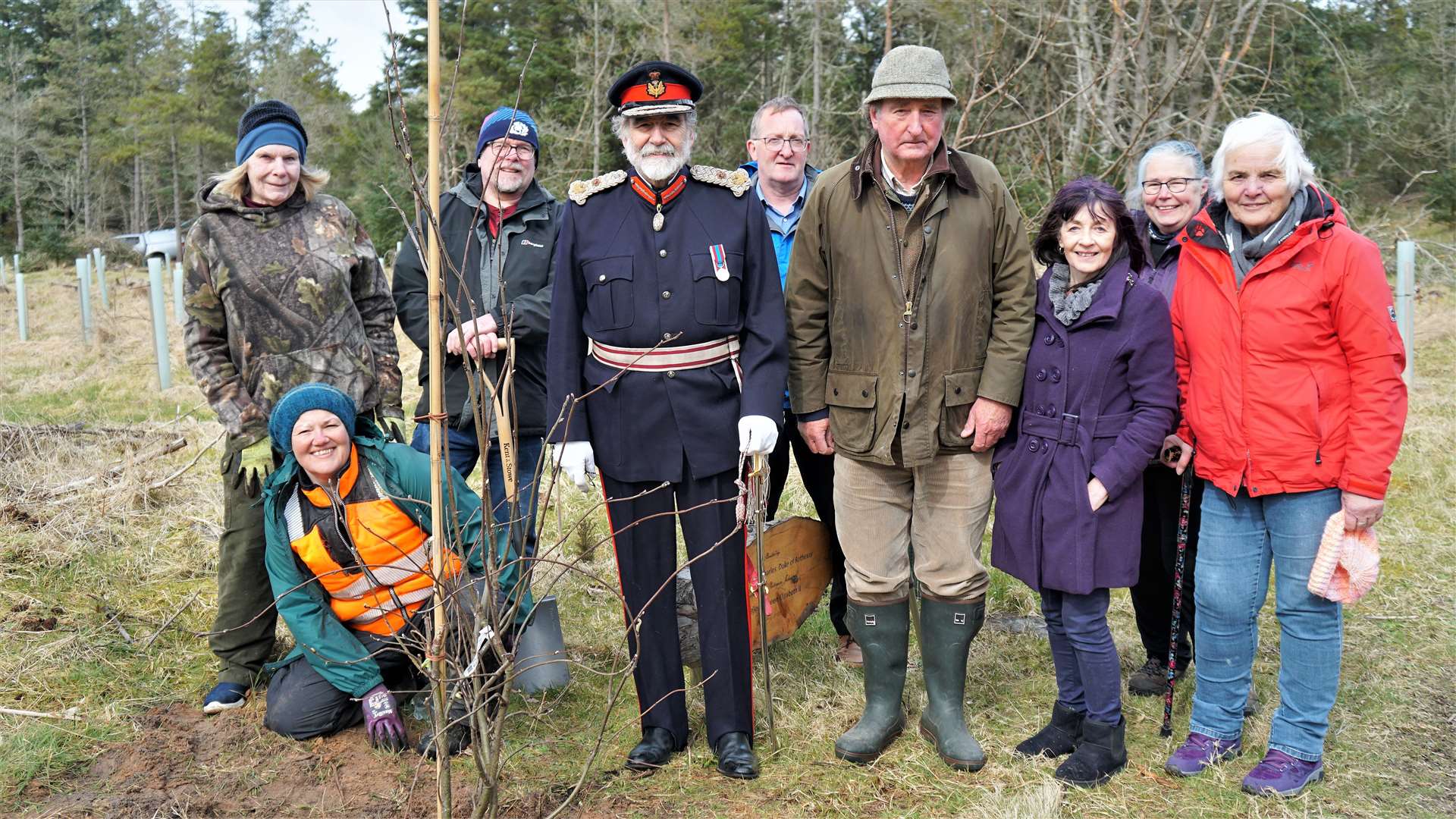 Lord Thurso, at centre, in his role as His Majesty's Lord-Lieutenant for Caithness with representatives of various voluntary organisations as well as members of the Dunnet Forest Trust at Wednesday's tree planting event. Picture: DGS