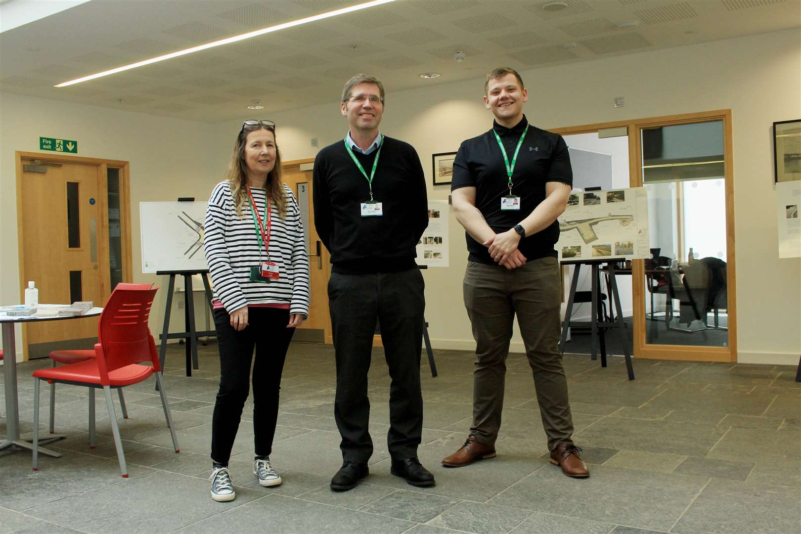From left: Carolyn Smith, senior technician; Garry Smith, lead officer for infrastructure; and Adam Manson, graduate engineer, at the Highland Council event in Caithness House. Picture: Alan Hendry