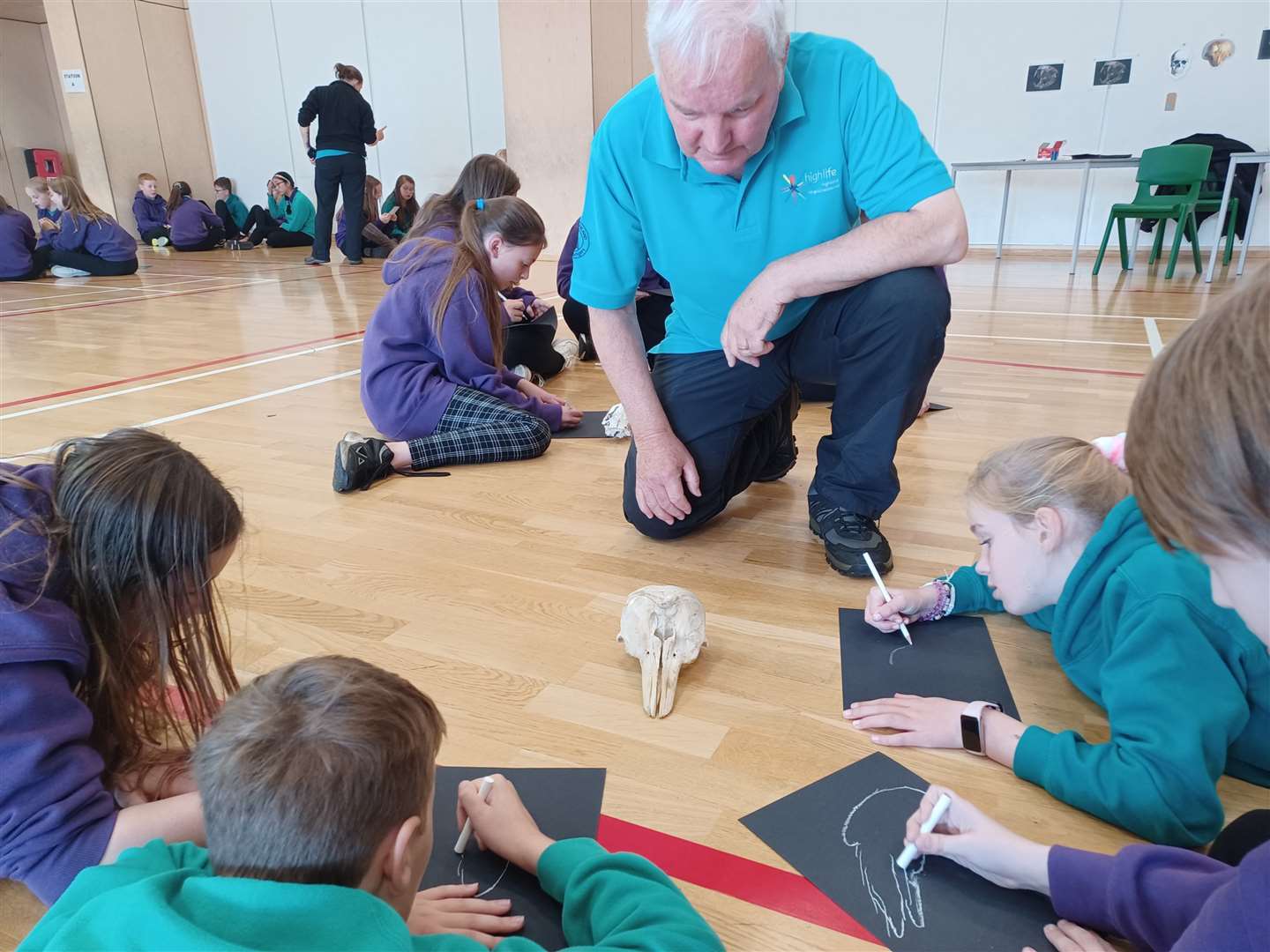 Learning about our Scottish mammals through looking at skulls with ranger Donald Mitchel. Picture: HLH