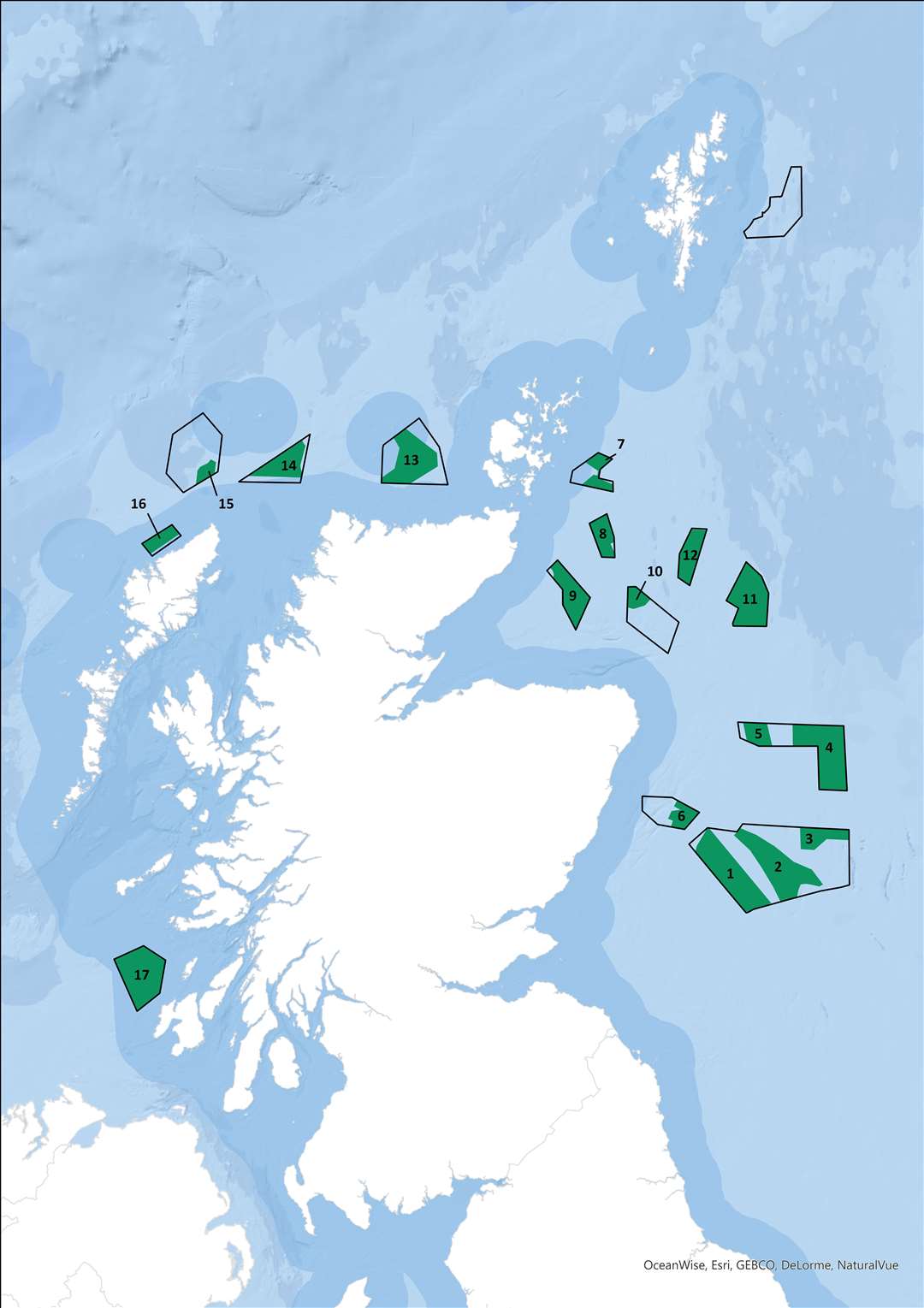 The locations of the offshore wind farm projects which have been awarded leases.