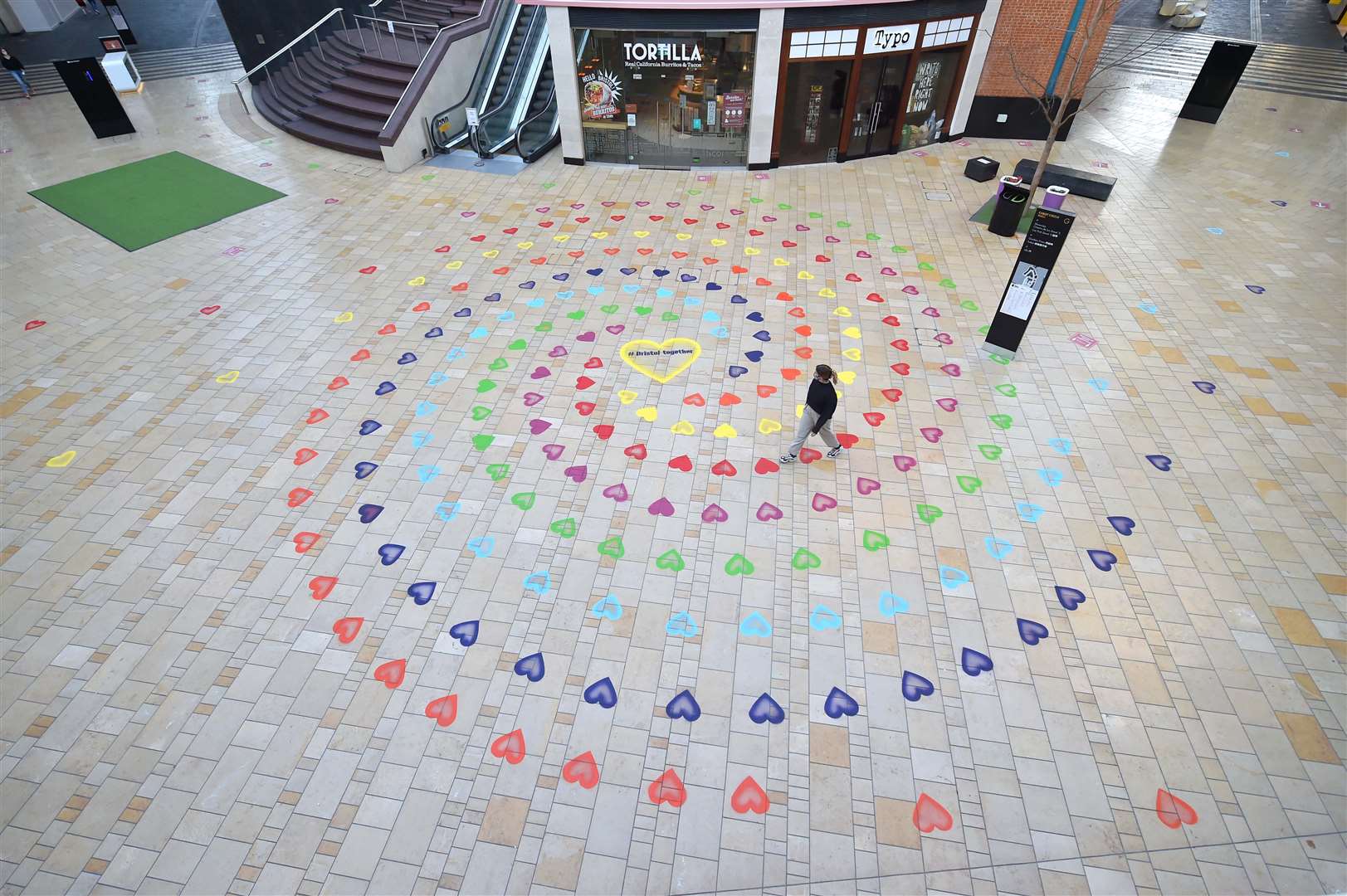The hearts culminate in an installation in the atrium of Bristol’s Cabot Circus shopping centre (Ben Birchall/PA)