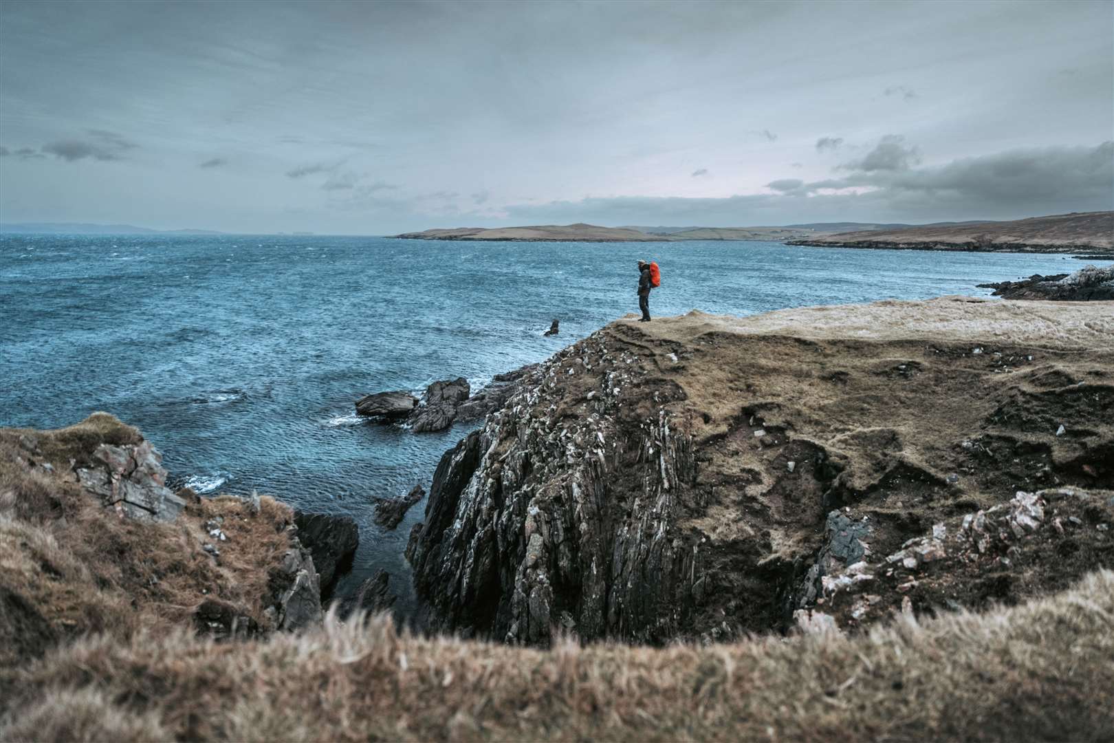 Admiring a wild coastal section at Yell in the Shetlands. Picture: Katie Taylor
