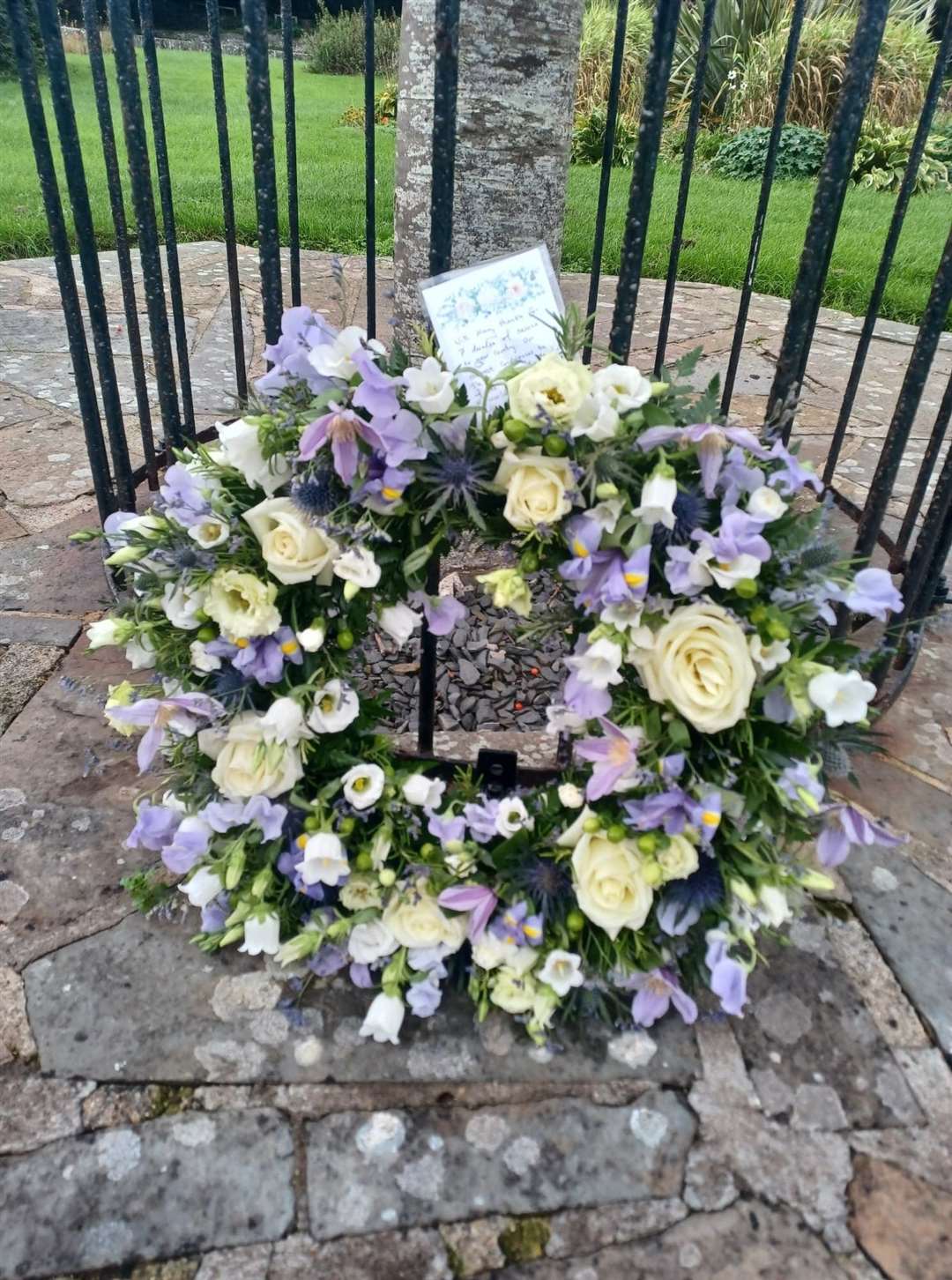 The wreath at the Wick garden of remembrance.