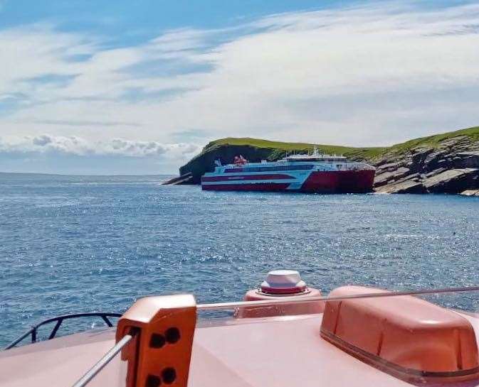 Lifeboat crews arrived to find the ferry aground on Swona. Picture: Longhope RNLI