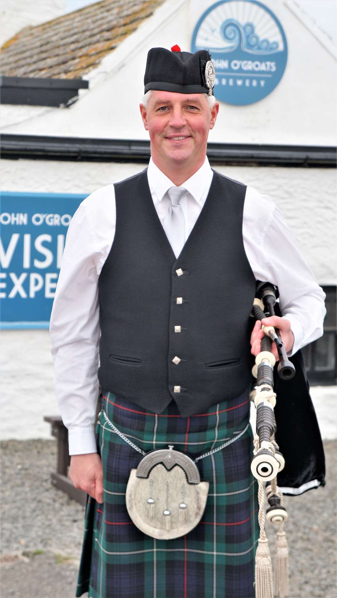Colin Mackay, convenor of Wick Pipe Band, was delighted to get back playing his bagpipes to welcome the Riders of Charity. He played Scotland the Brave, Rowan Tree and Bonnie Galloway.