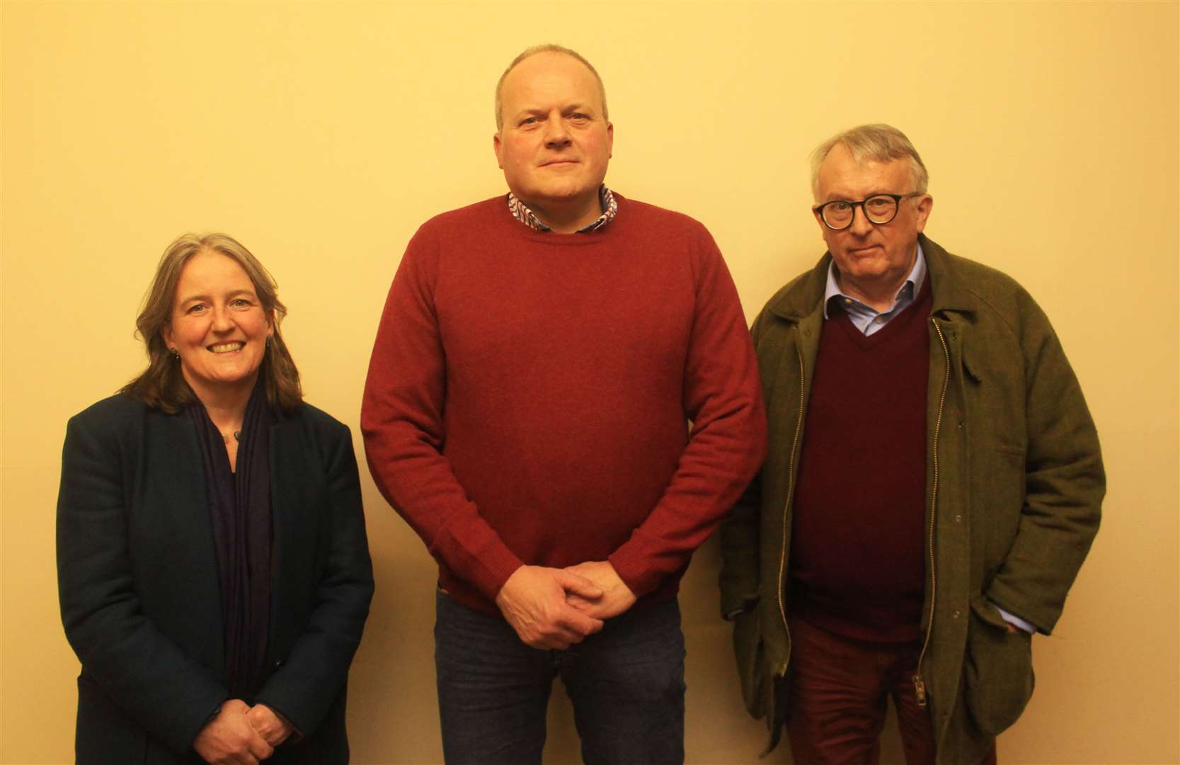 Far north politicians Maree Todd and Jamie Stone with community council chairman Angus MacInnes after this week's meeting organised by Dunbeath/Berriedale Community Say NO to Pylons.
