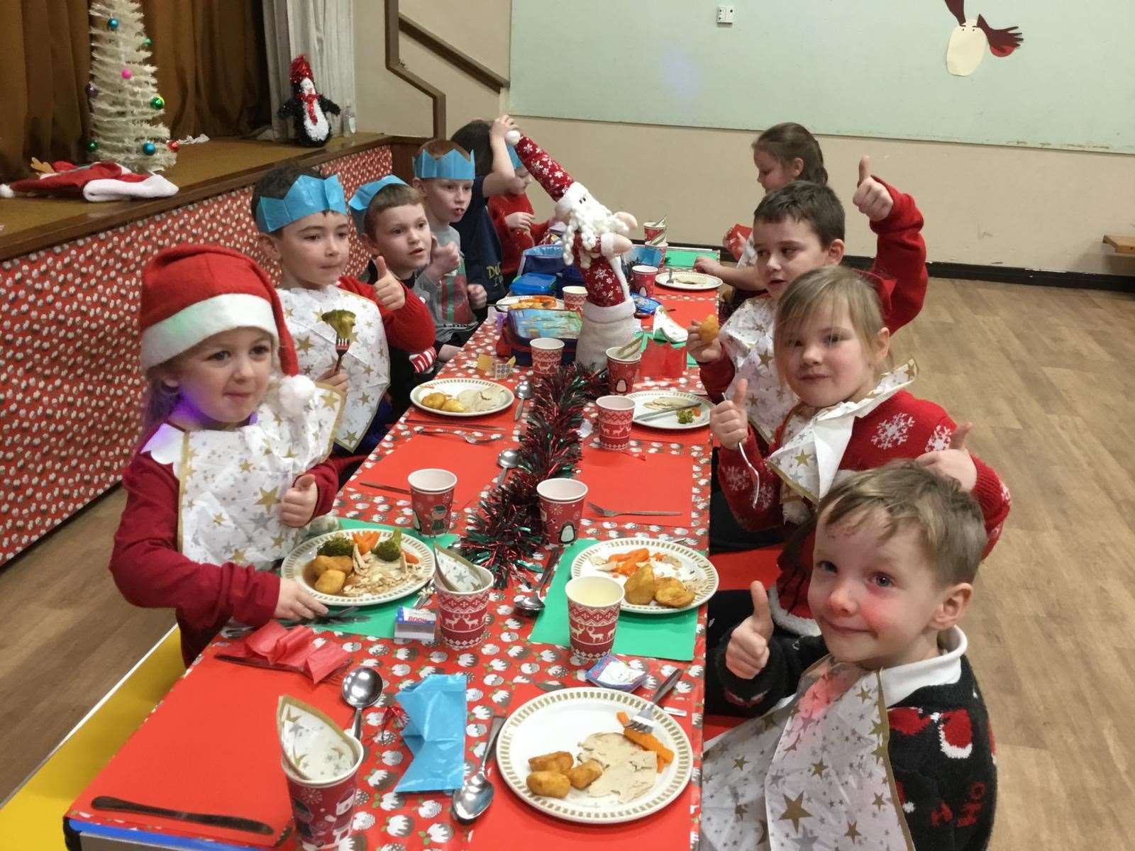 Keiss pupils enjoying their Christmas lunch.