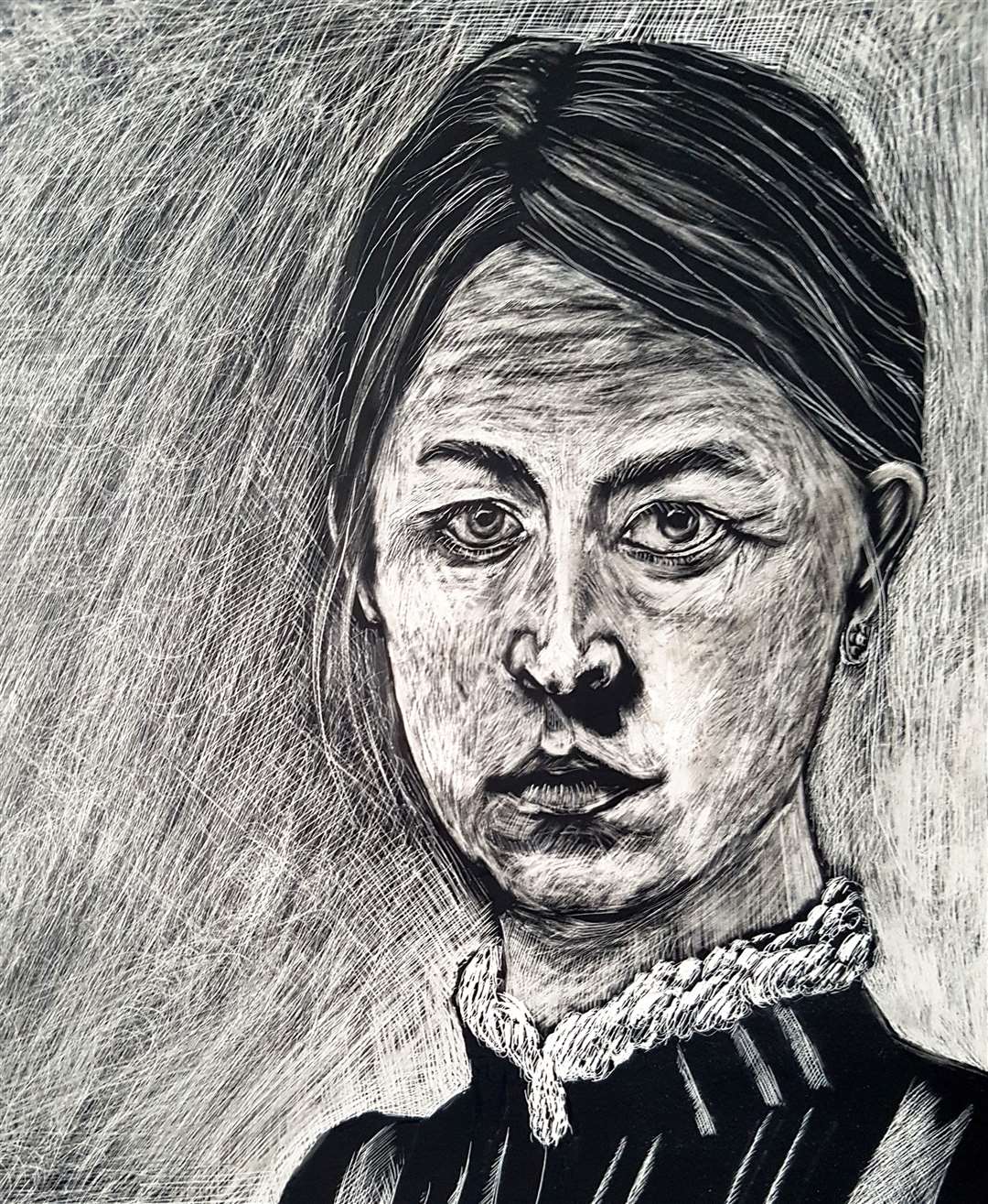 Lindsey's scratchboard self-portrait got her a place on the acclaimed TV show and was highly commended by the show's presenters and judging panel.