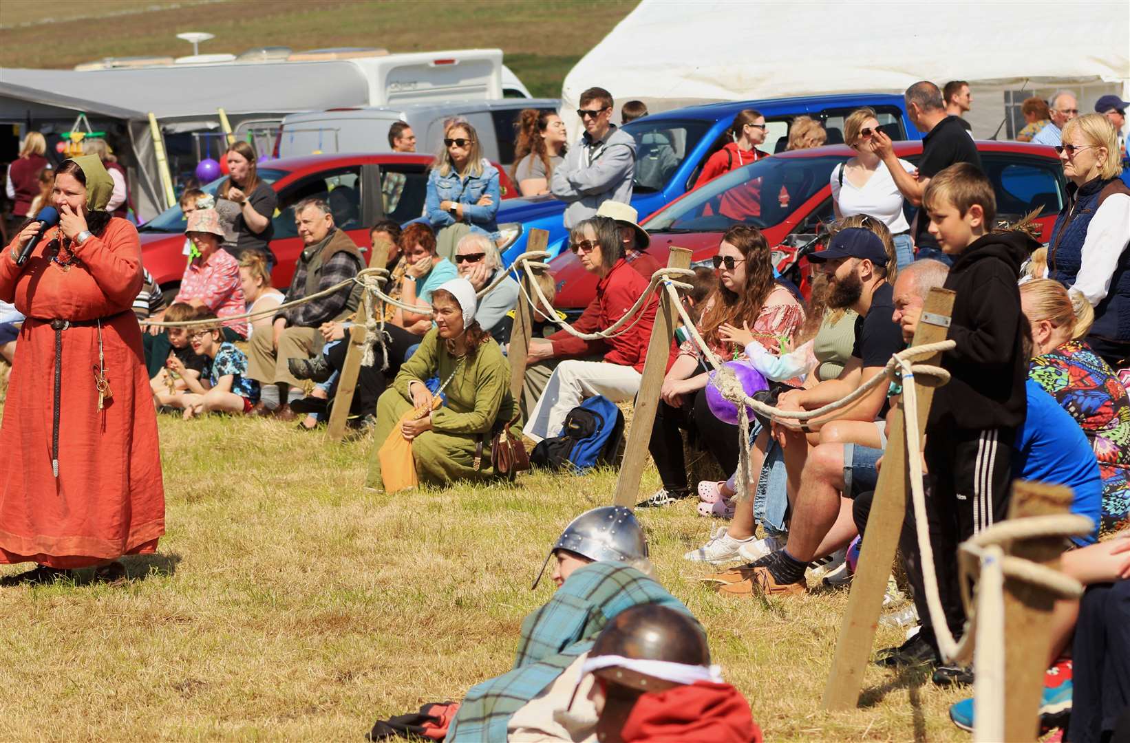 Thorgunna (left) giving a commentary about Norse history before the first of the Glasgow Vikings' re-enactments. Picture: Alan Hendry