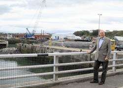 Rob Gibson surveys the work at Scrabster’s new quay during a visit there last Friday.