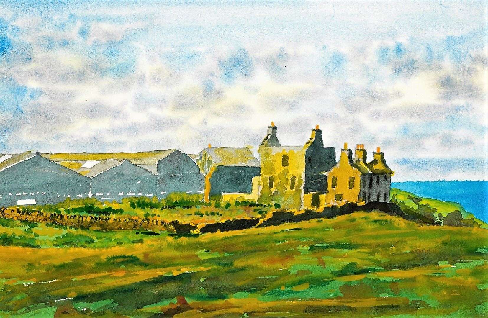 The painting by Prince Charles is simply entitled Caithness but a few keen-eyed folk recognised it as Brims Castle. Copyright AG Carrick