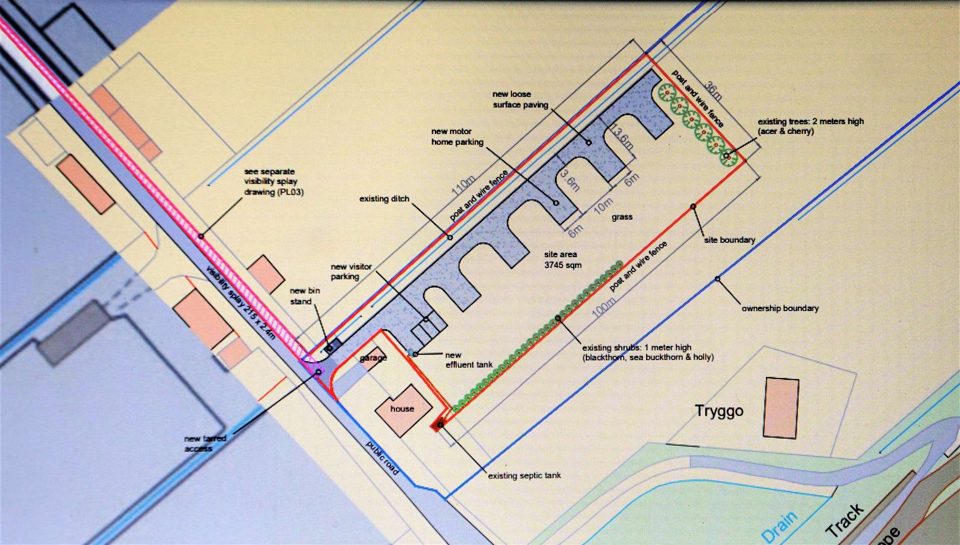 Site plan for motorhome parking proposal at Sarclet.