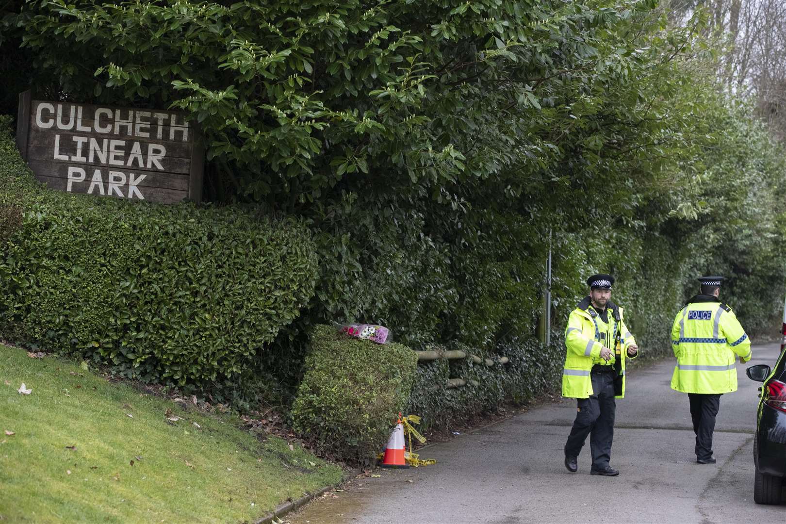 Police at the scene in Culcheth Linear Park in Warrington, Cheshire (Jason Roberts/PA)