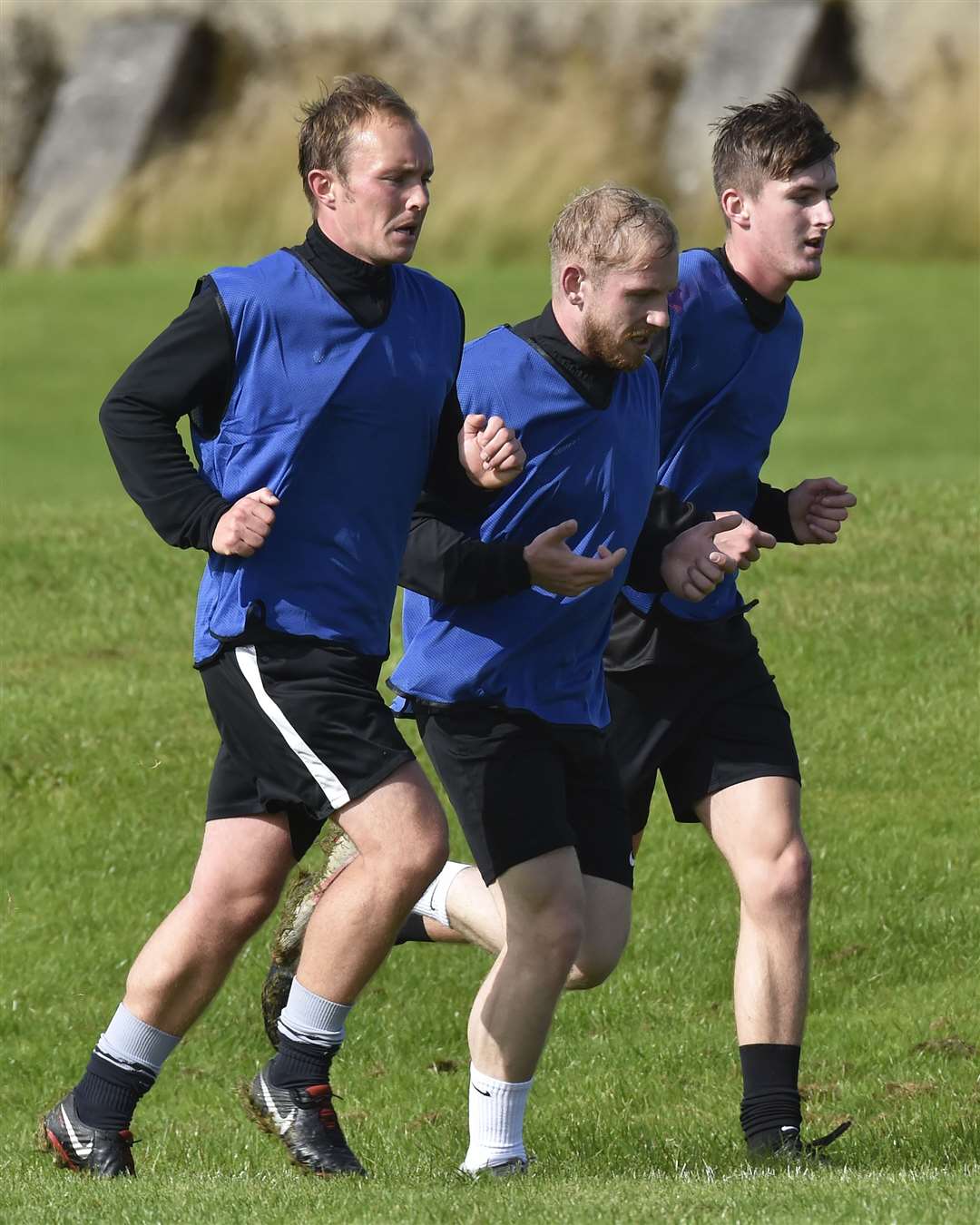 Wick Academy's Richard Macadie, Alan Hughes and Brandon Sinclair during a recent training session ahead of the shortened 2020/21 Highland League season. Picture: Mel Roger
