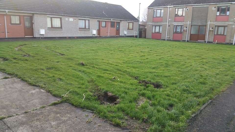 A view of the damage caused outside the housing scheme in Loch Street, Wick.