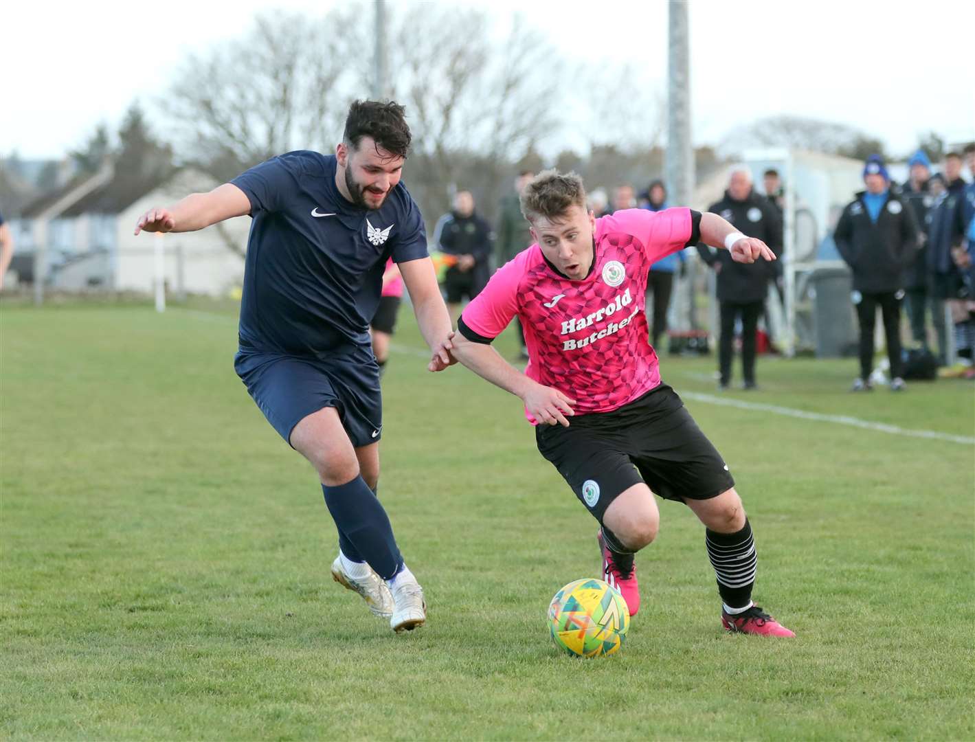Sam Barclay (right, playing against High Ormlie Hotspur) scored the winner for Wick Thistle in their Colin Macleod Memorial Cup semi-final against John O'Groats on Tuesday night. Picture: James Gunn