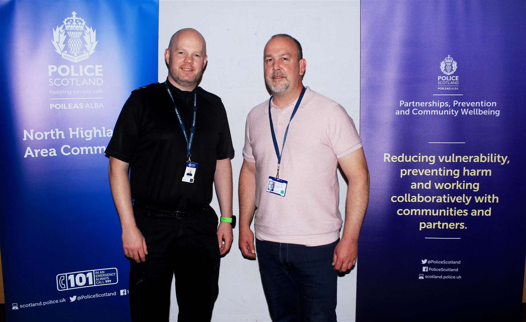 Inspector Stephen Mezals, Police Scotland's area inspector for Caithness, with Martin Smith, strategy and research lead for the Scottish Police Authority. Picture: Alan Hendry