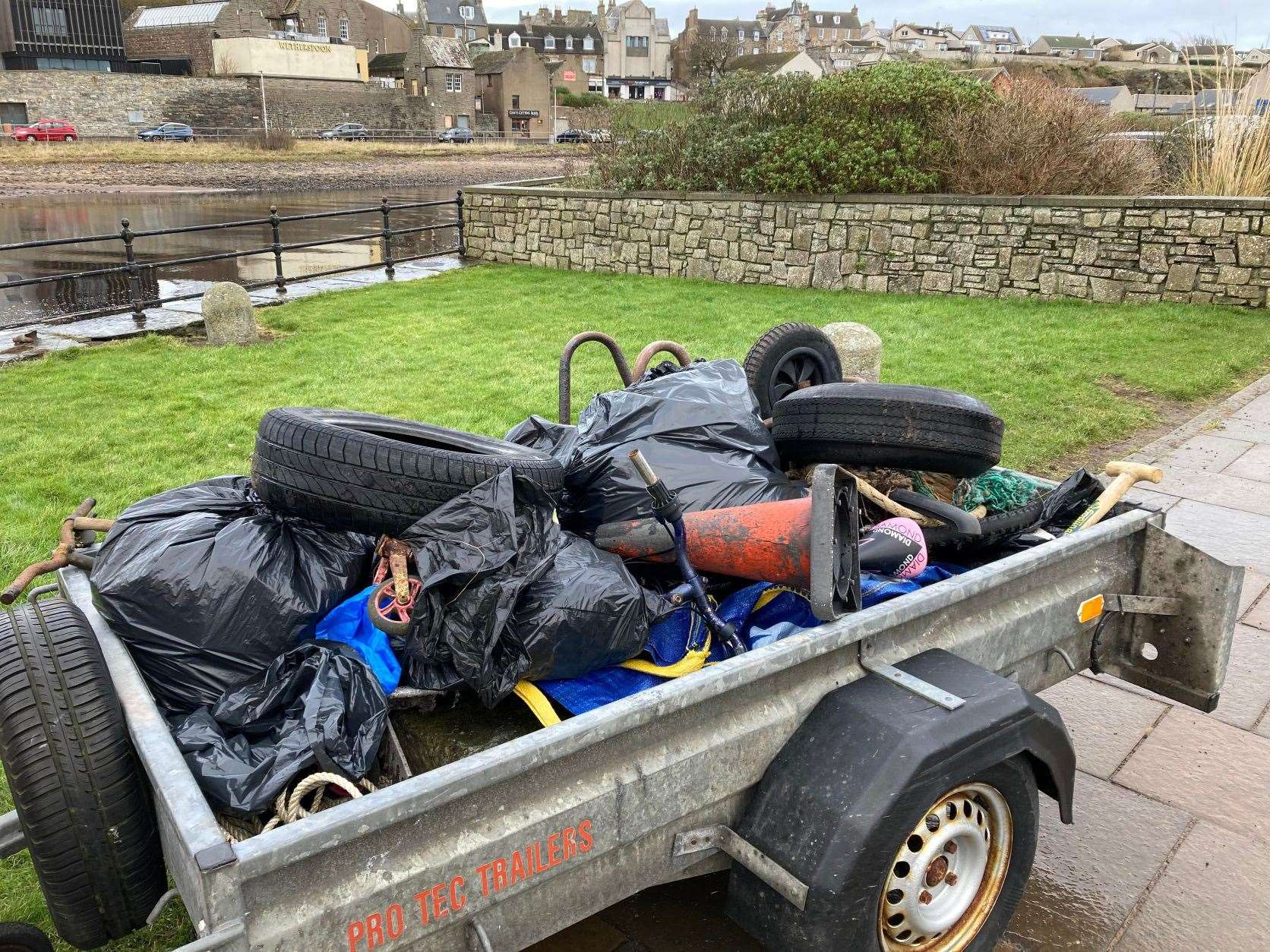 A trailer-load of rubbish gathered from the shore at Market Street and along the riverside on Sunday.