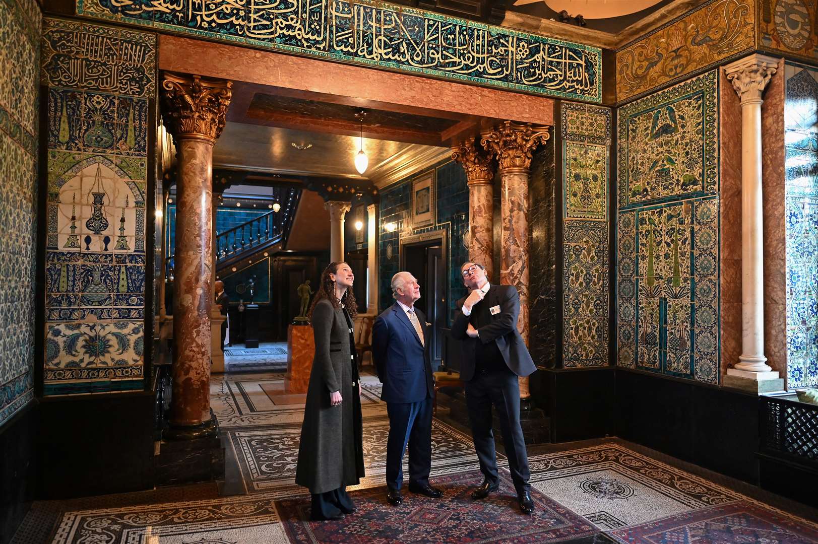 The King is shown the Arab Hall at the Leighton House museum in London (Justin Tallis/PA)