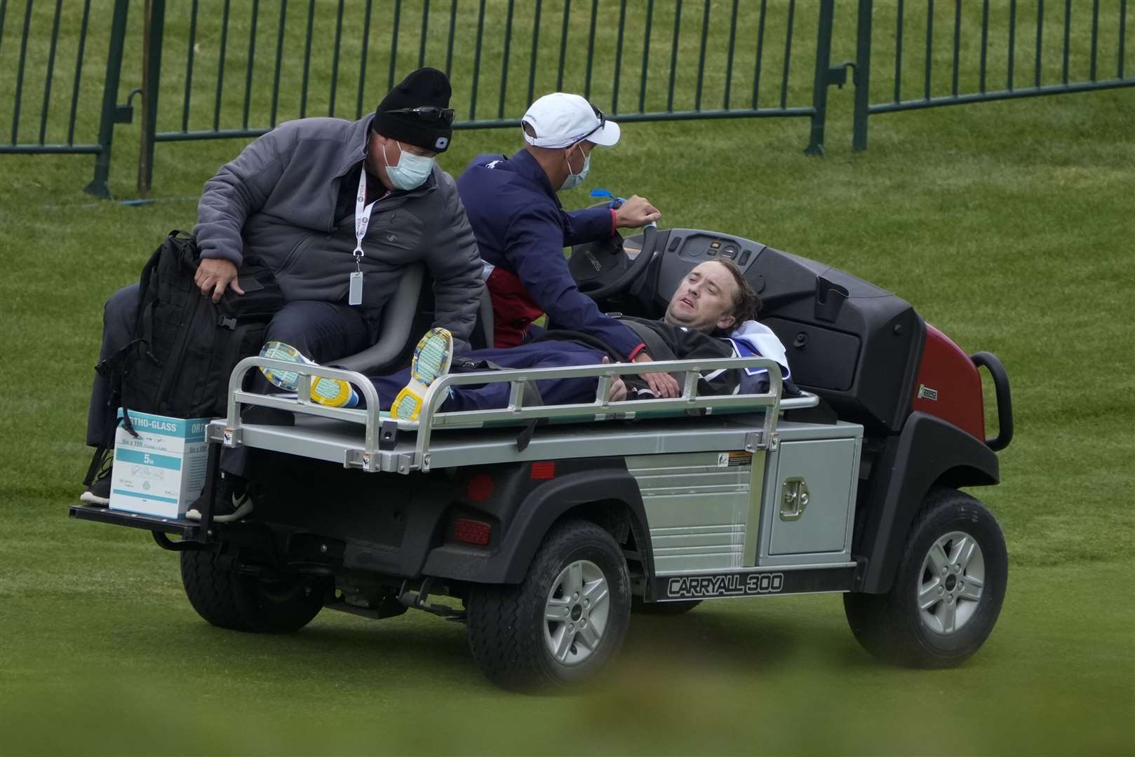 Tom Felton was carried off on a golf cart for medical attention (Ashley Landis/AP)