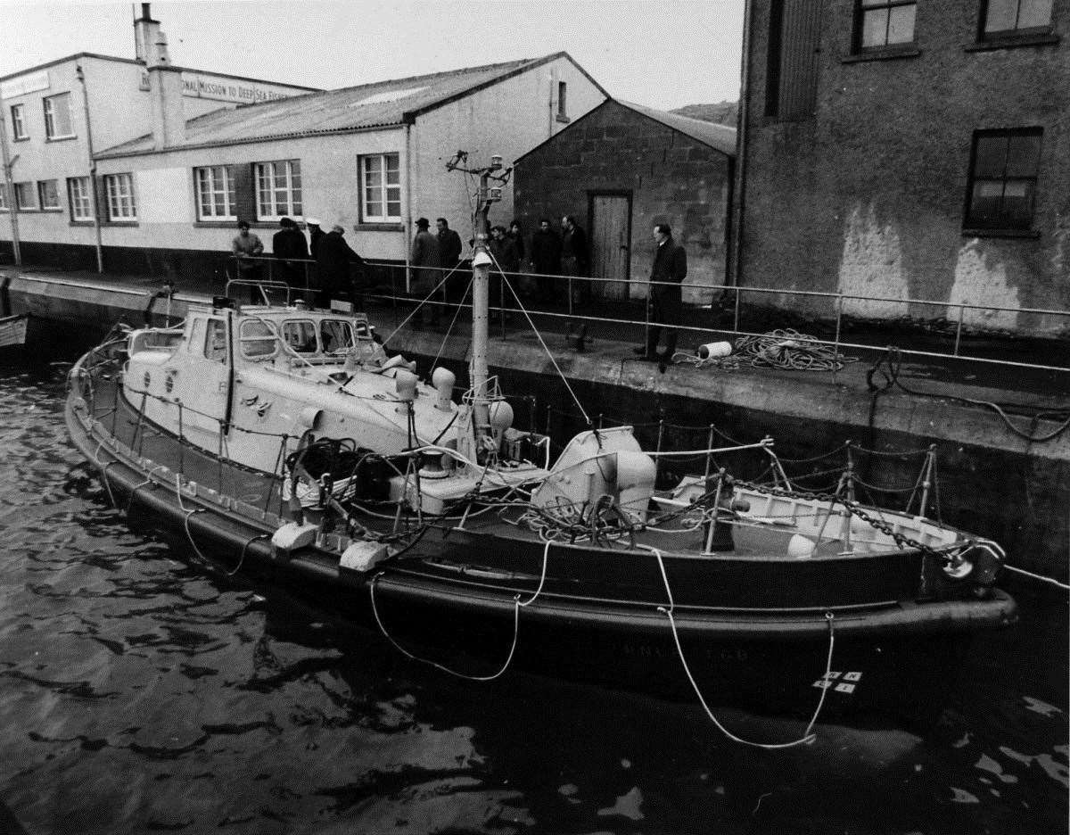 The wrecked lifeboat, the Watson Class TGB, was recovered with seven of the drowned crew inside but body of the eighth crew member, assistant mechanic Jimmy Swanson, was never recovered. Picture: RNLI