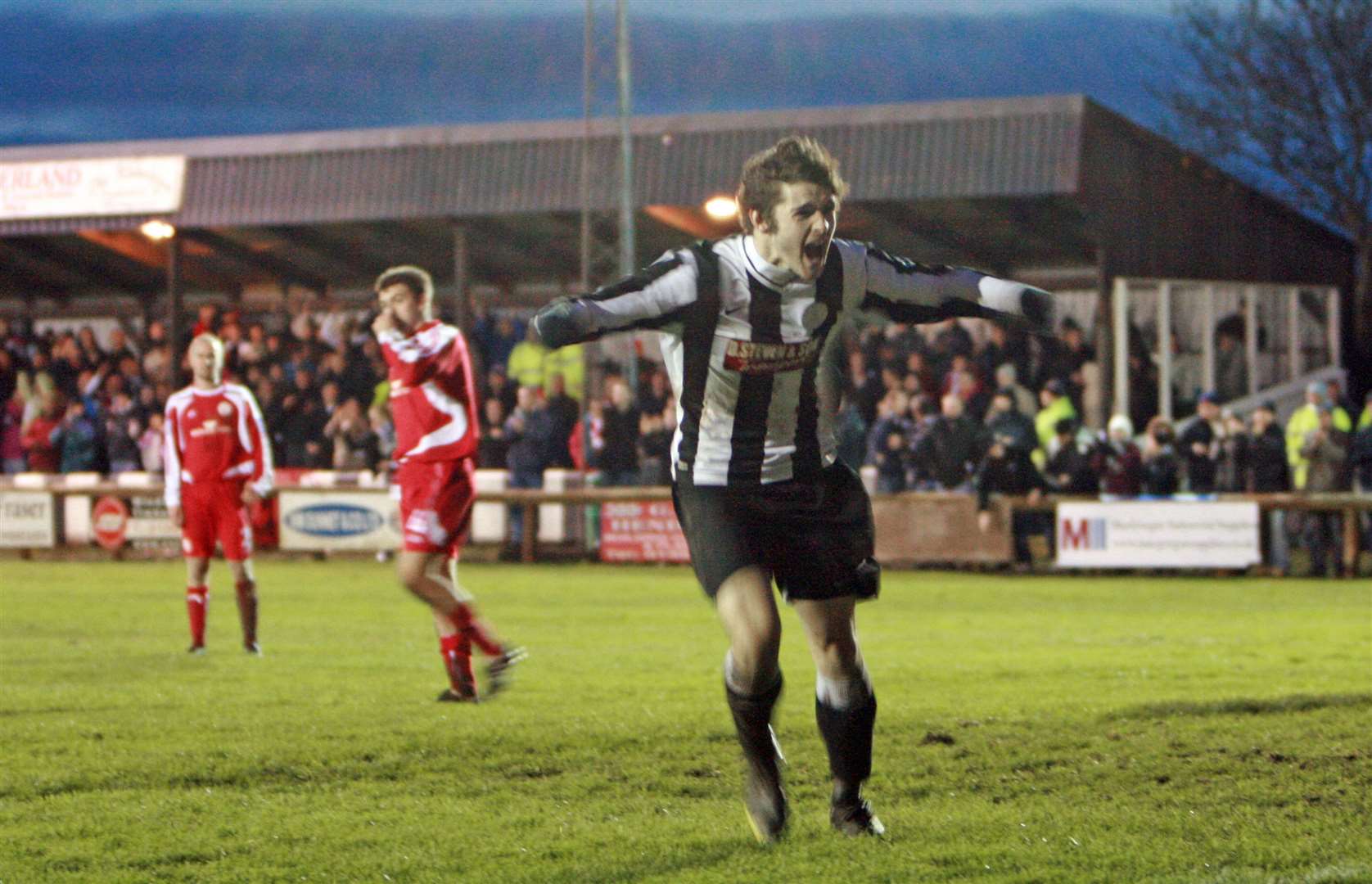 Sam Mackay celebrates after his penalty put Wick Academy 4-2 up against Brechin City in their memorable Scottish Cup draw at Harmsworth Park in November 2009. Picture: James Gunn