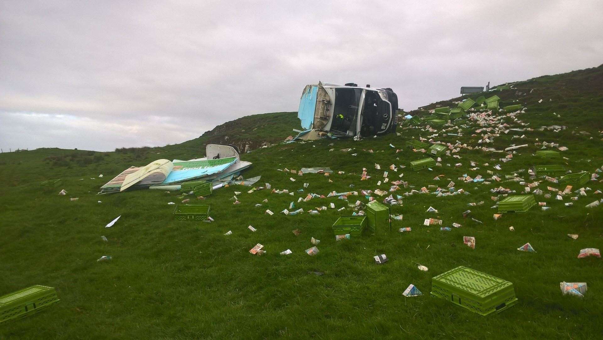 Debris scattered across the field after the sandwich van crashed early on Friday.