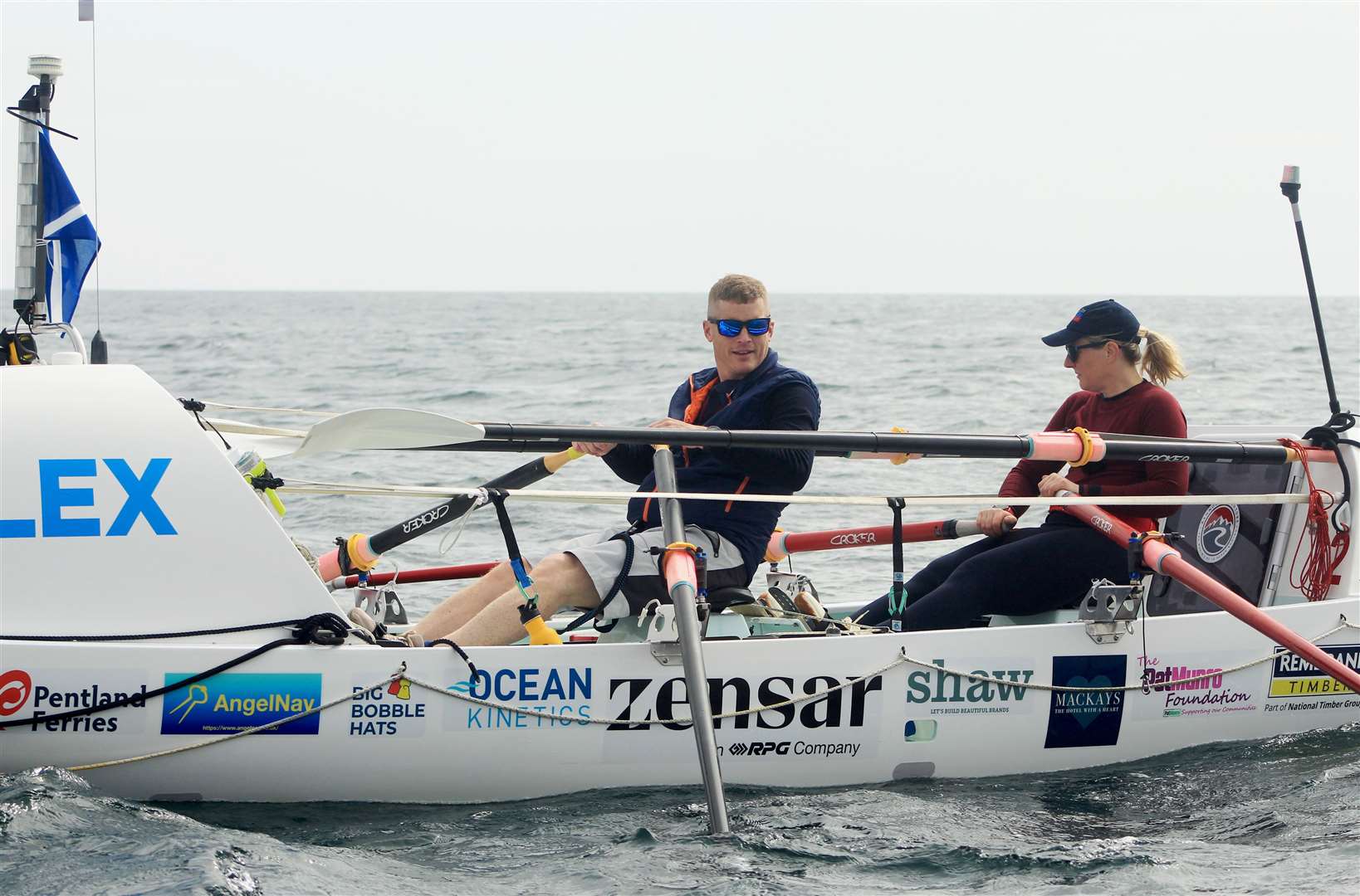 Allan Lipp and Mhairi Ross in their 7m ocean rowing boat Boudicea. Picture: Alan Hendry
