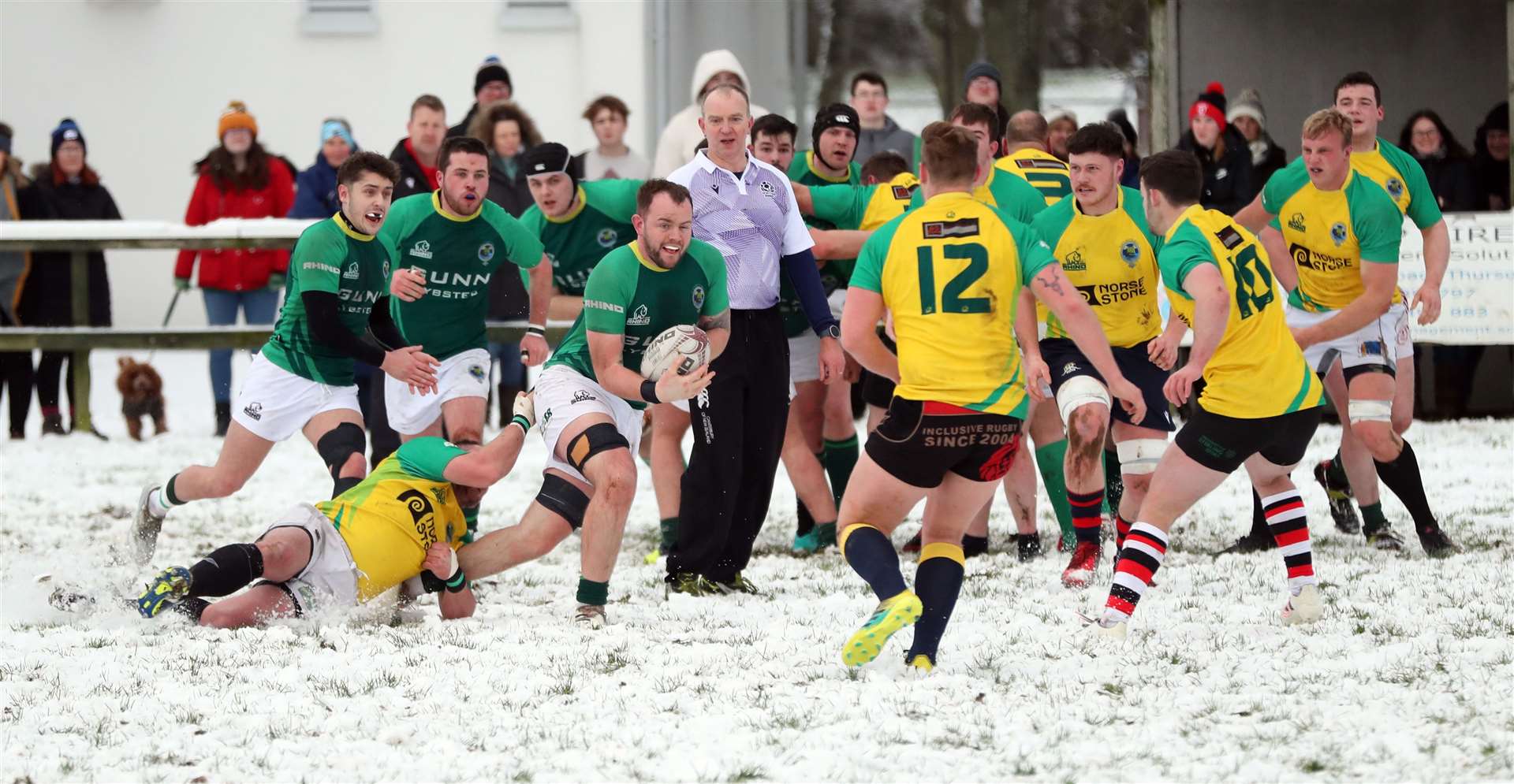 Grant Anderson trying to break clear for the Greens in the festive match against the Exiles/Students during which he picked up a hip injury. Picture: James Gunn