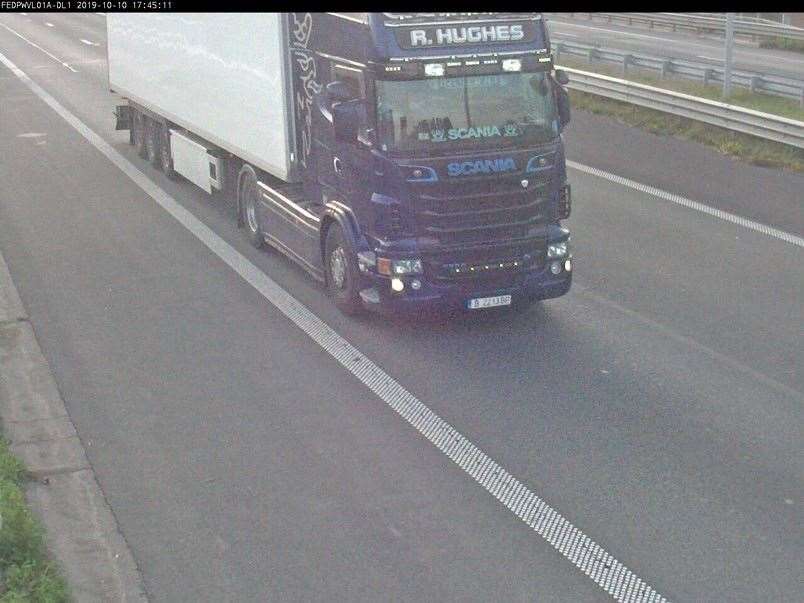 Eamonn Harrison allegedly driving Ronan Hughes’s lorry near the France/Belgium border on October 10 (Essex Police/PA)
