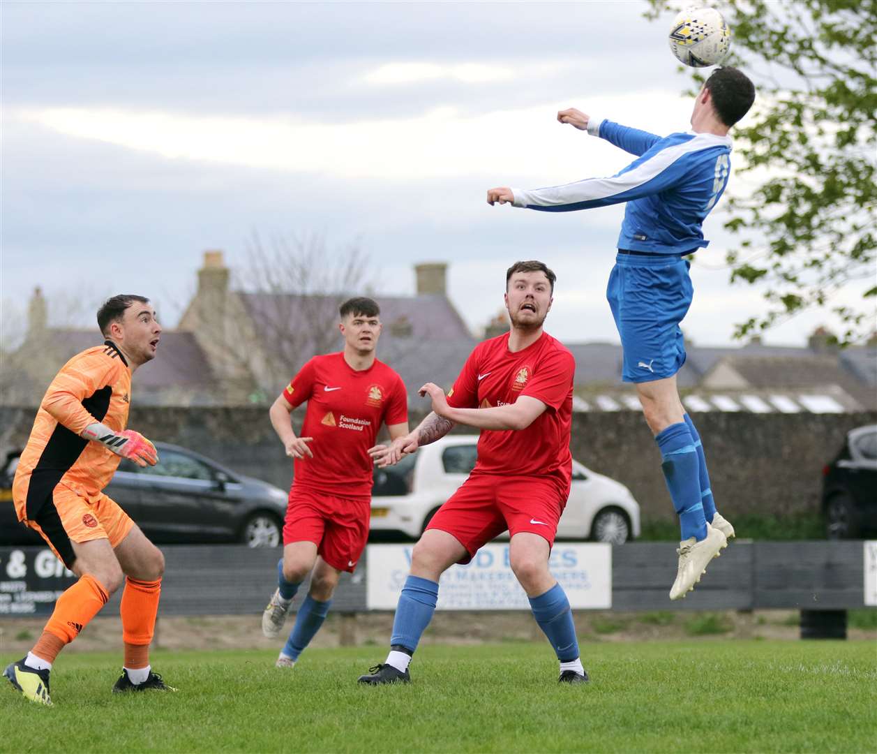 Striker Graham Bremner – in action here against Lybster – was among the scorers in Acks' semi-final win against Pentland. Picture: James Gunn