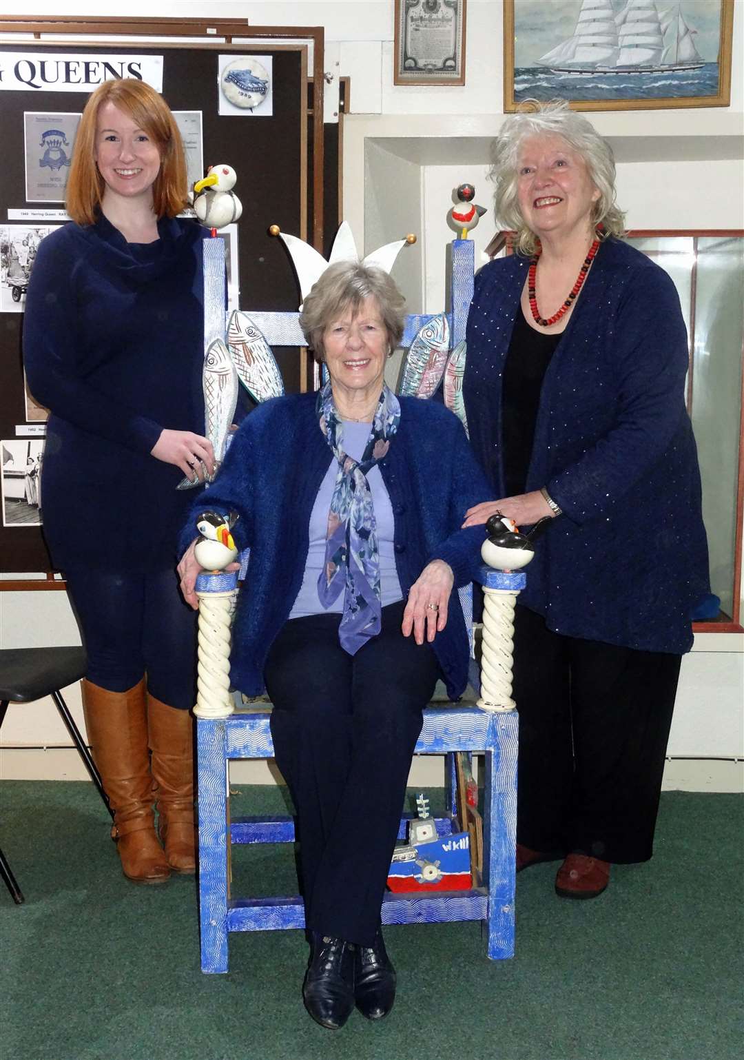 Three queens at Wick Heritage Museum's New Year open day in 2019: Lynsey Bremner (Wick herring queen 2009), Ray Richard (Wick herring queen in 1949) and Nancy Nicolson (Wick gala queen 1964). Picture: Alf Gunn