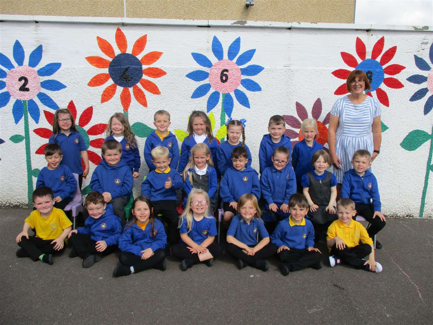 Miller Academy Primary School's new P1(S) class with teacher Mrs Lynne Souter.