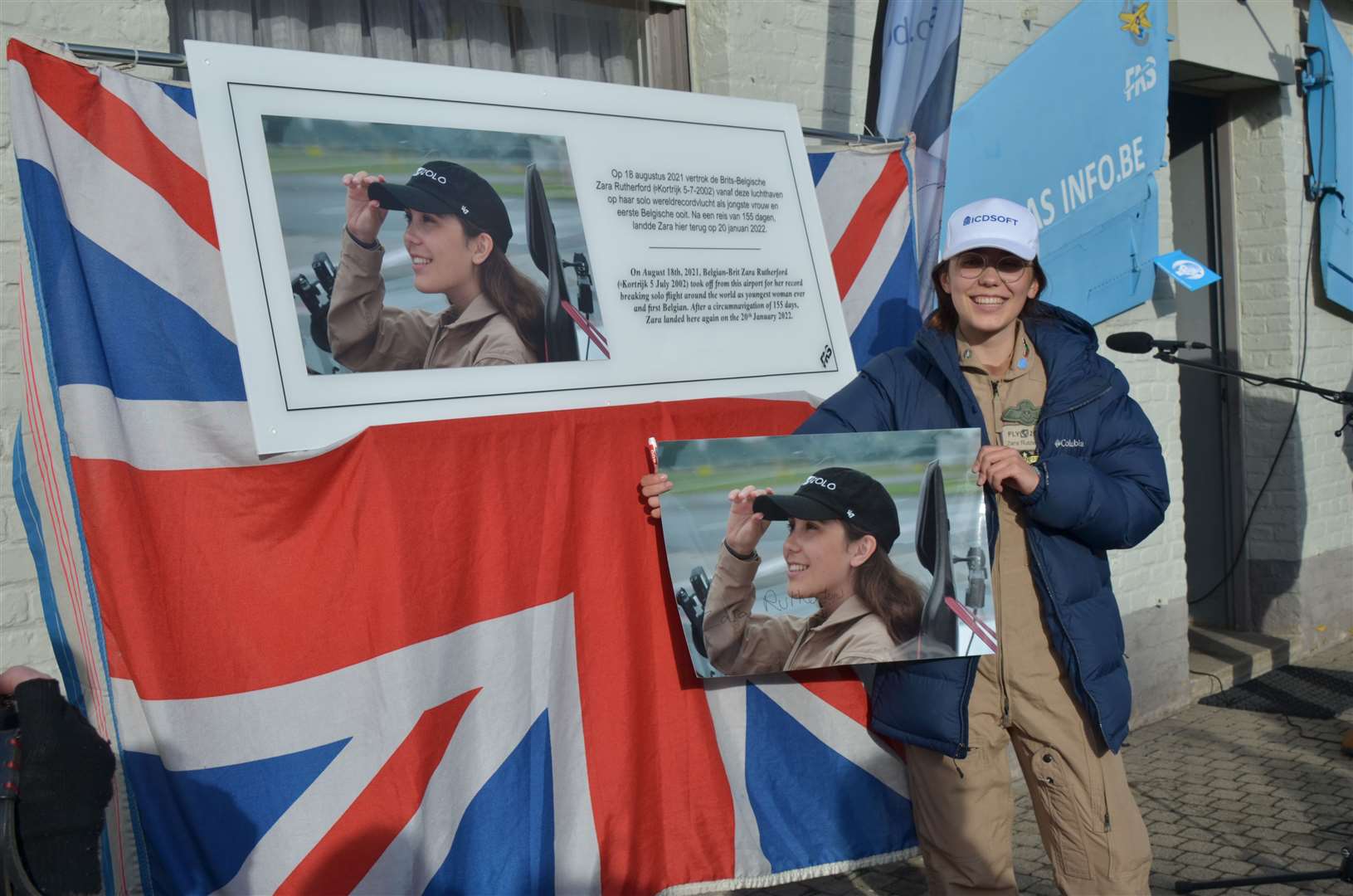 Zara Rutherford (19) at Belgium's Kortrijk-Wevelgem airport after becoming the youngest woman to fly solo around the world.