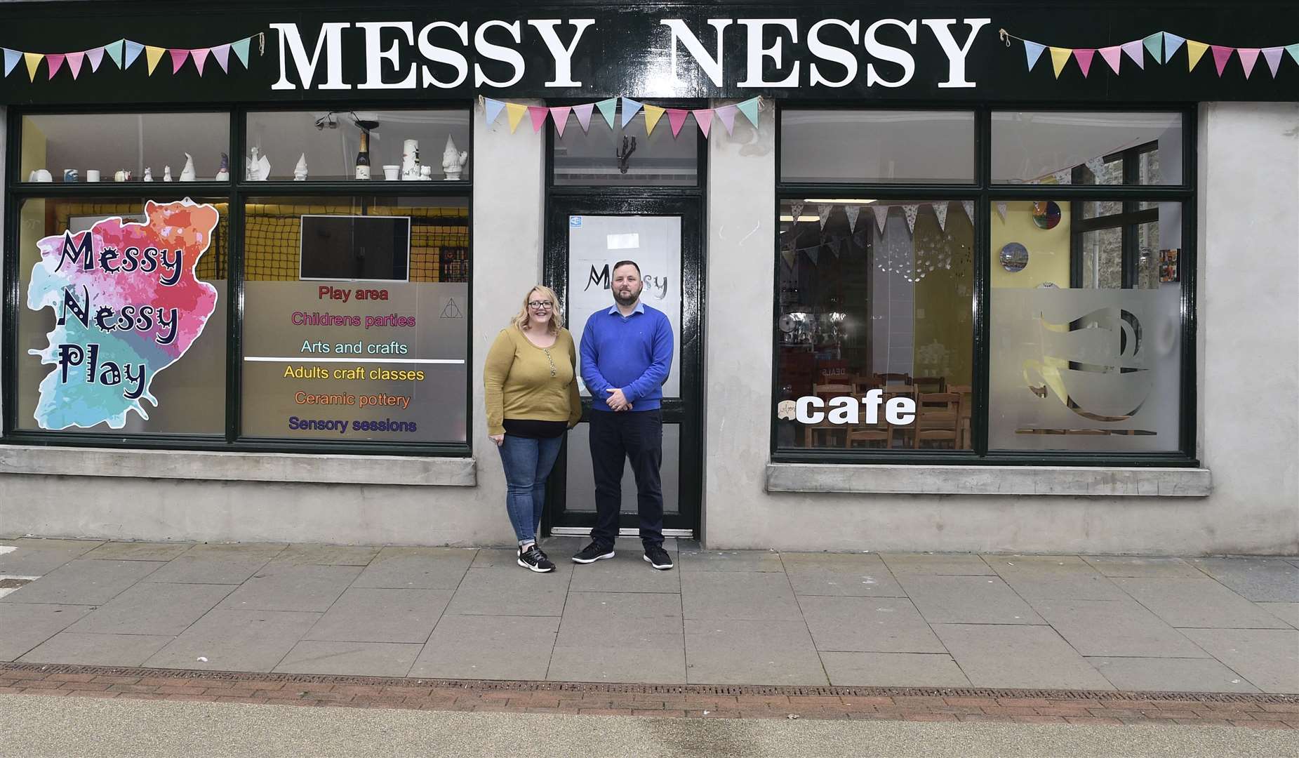 Fiona and Ian Carlisle outside Messy Nessy in Rotterdam Street, Thurso. Piocture: Mel Roger